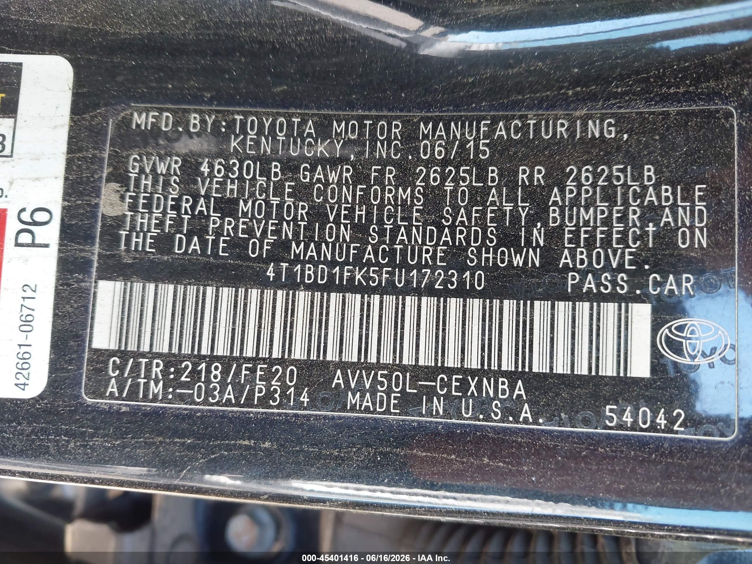 2015 Toyota Camry Hybrid Le Черный vin: 4T1BD1FK5FU172310