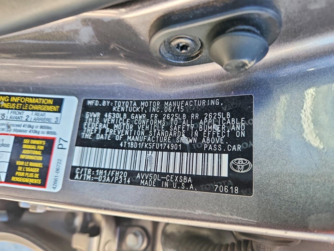 2015 Toyota Camry Hybrid Se Charcoal vin: 4T1BD1FK5FU174901