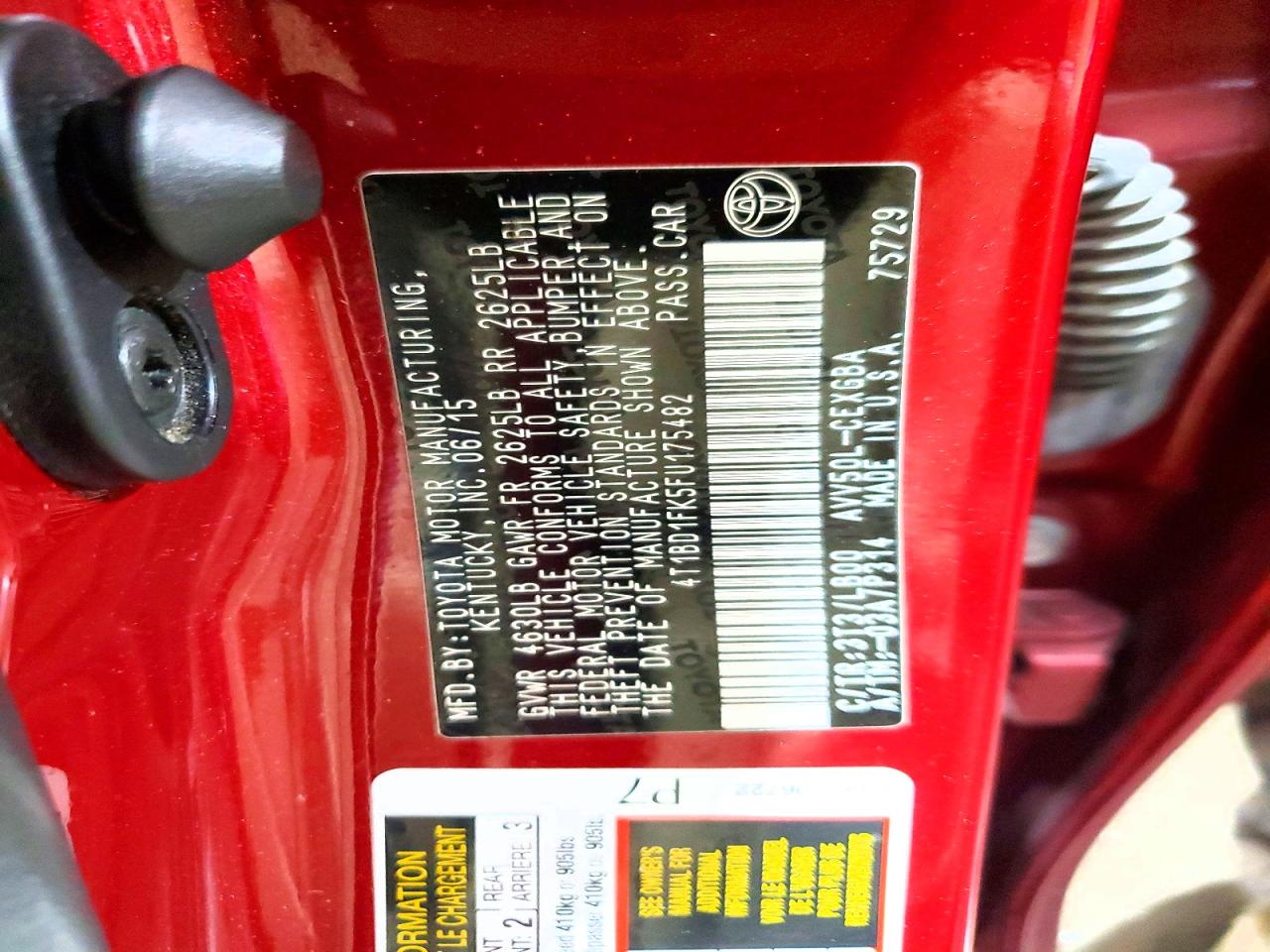 2015 Toyota Camry Hybrid Xle Red vin: 4T1BD1FK5FU175482