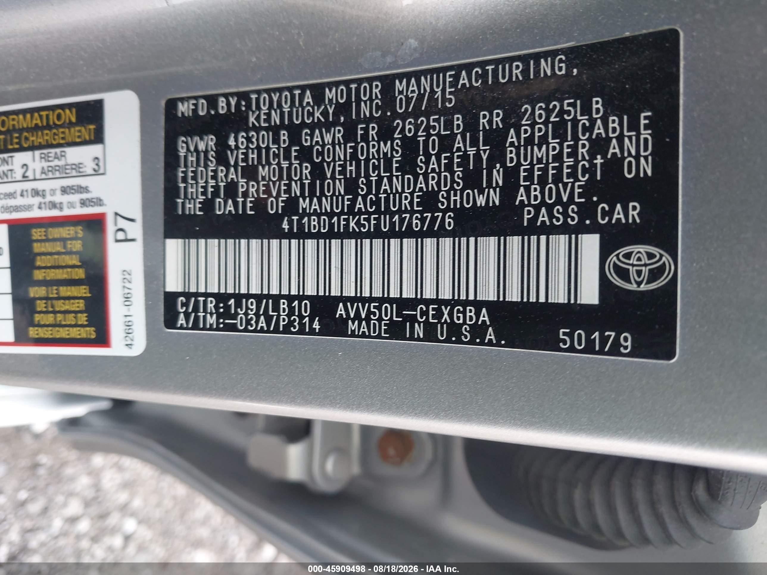 2015 Toyota Camry Hybrid Xle Silver vin: 4T1BD1FK5FU176776