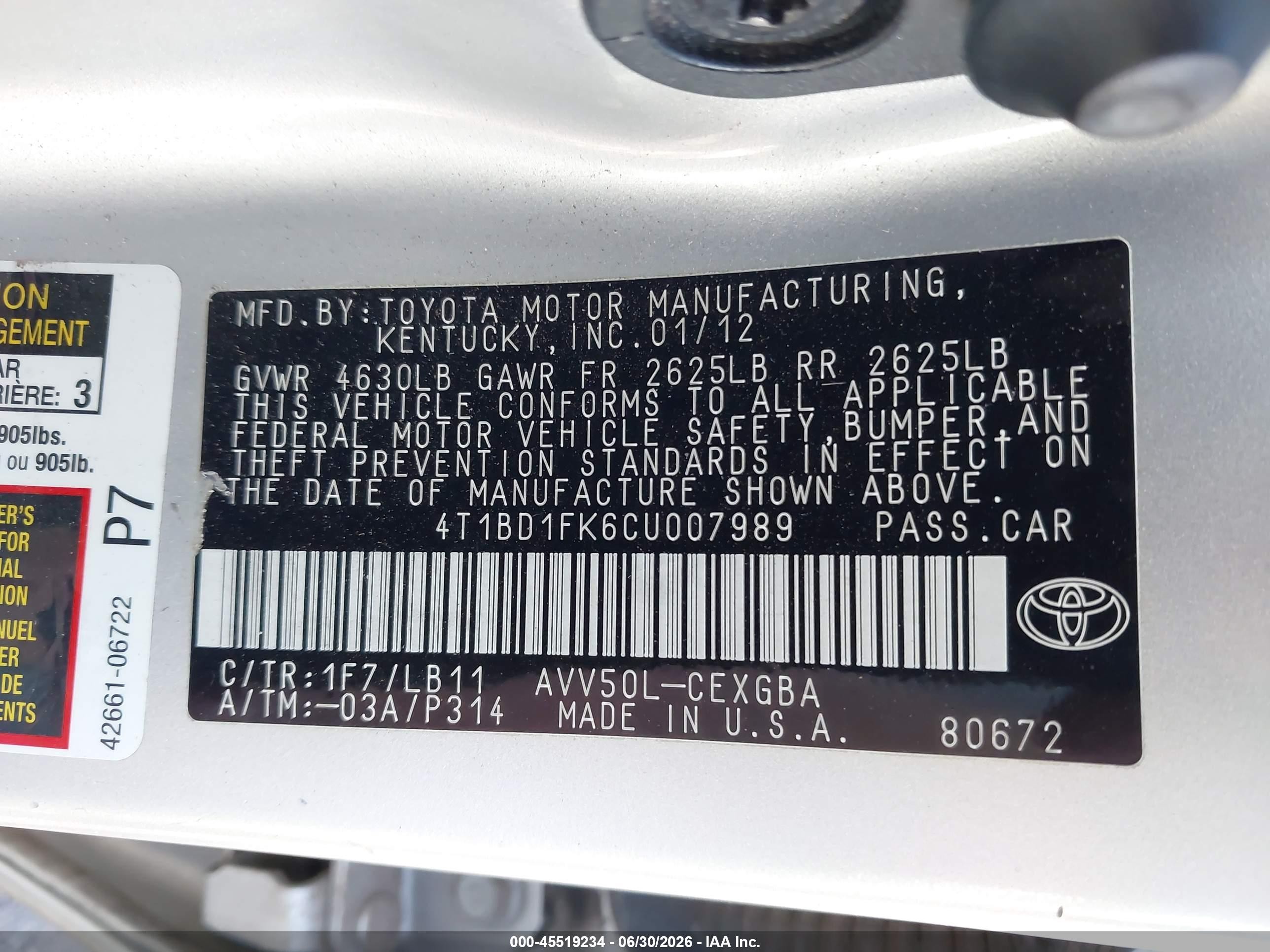 2012 Toyota Camry Hybrid Xle Silver vin: 4T1BD1FK6CU007989