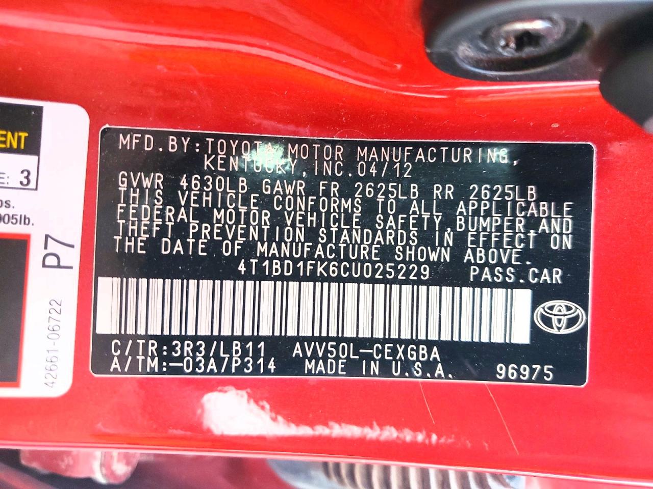 2012 Toyota Camry Hybrid Xle Red vin: 4T1BD1FK6CU025229