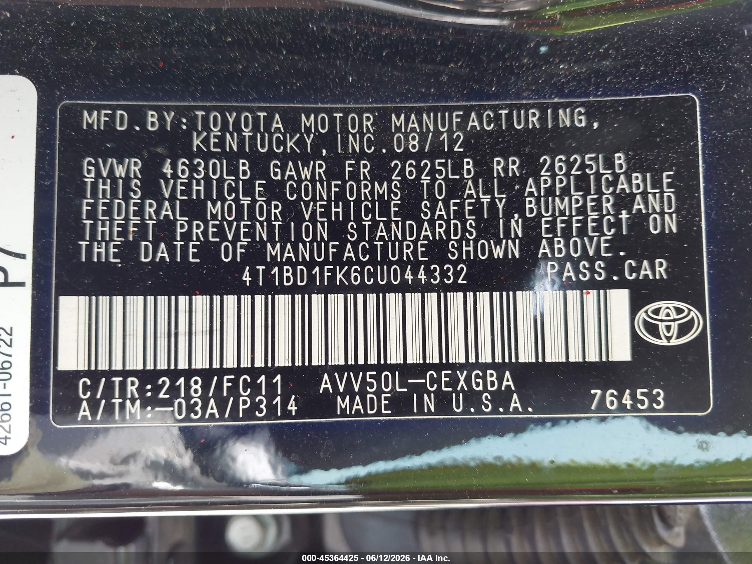 2012 Toyota Camry Hybrid Xle Черный vin: 4T1BD1FK6CU044332