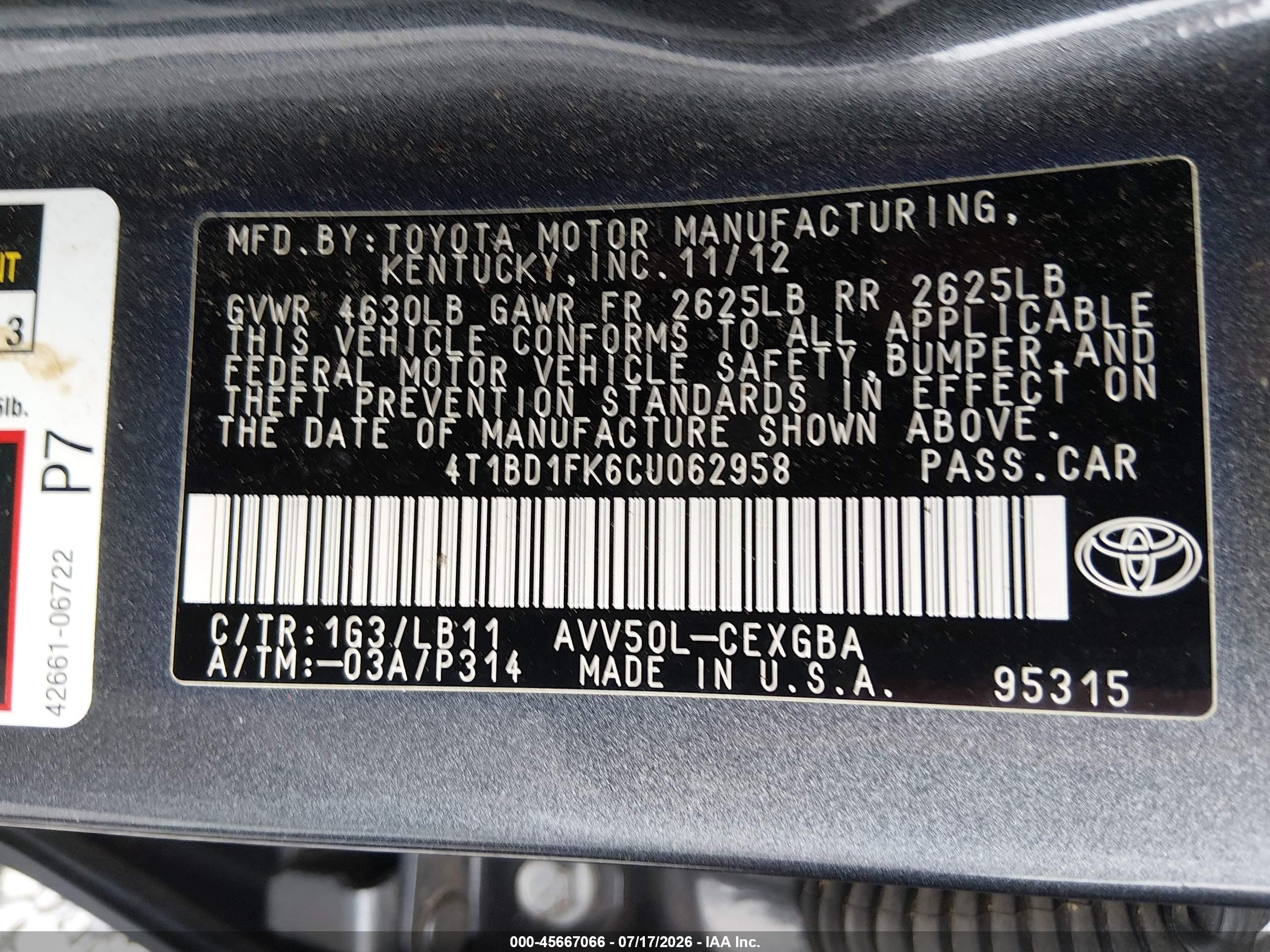 2012 Toyota Camry Hybrid Xle Серый vin: 4T1BD1FK6CU062958