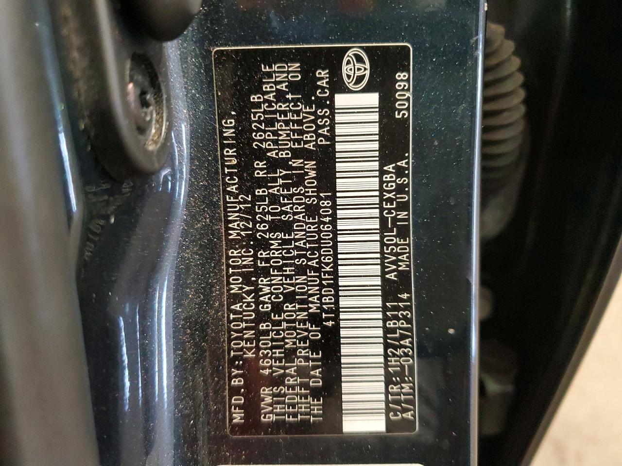2013 Toyota Camry Hybrid Xle Черный vin: 4T1BD1FK6DU064081