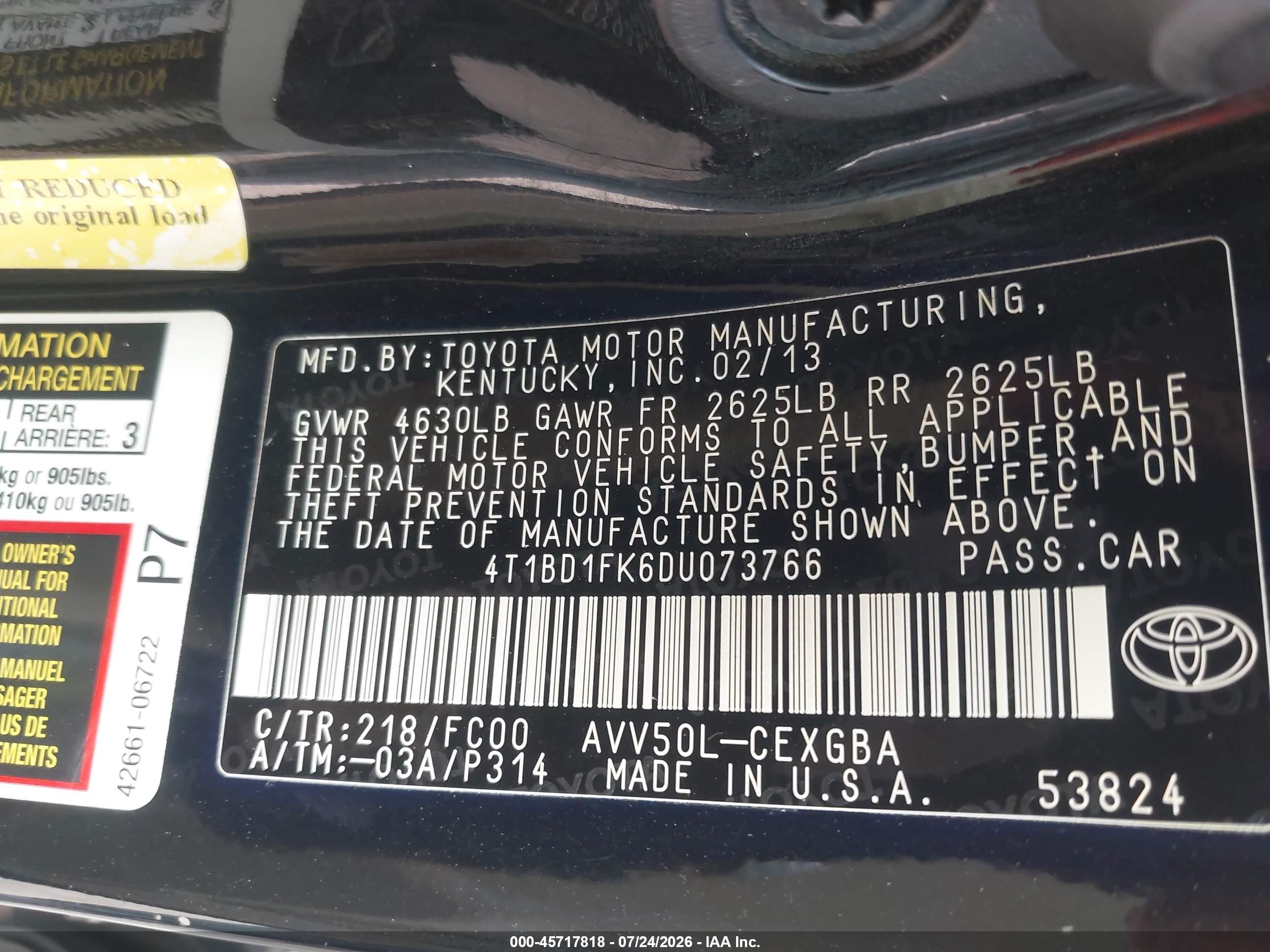 2013 Toyota Camry Hybrid Xle Black vin: 4T1BD1FK6DU073766