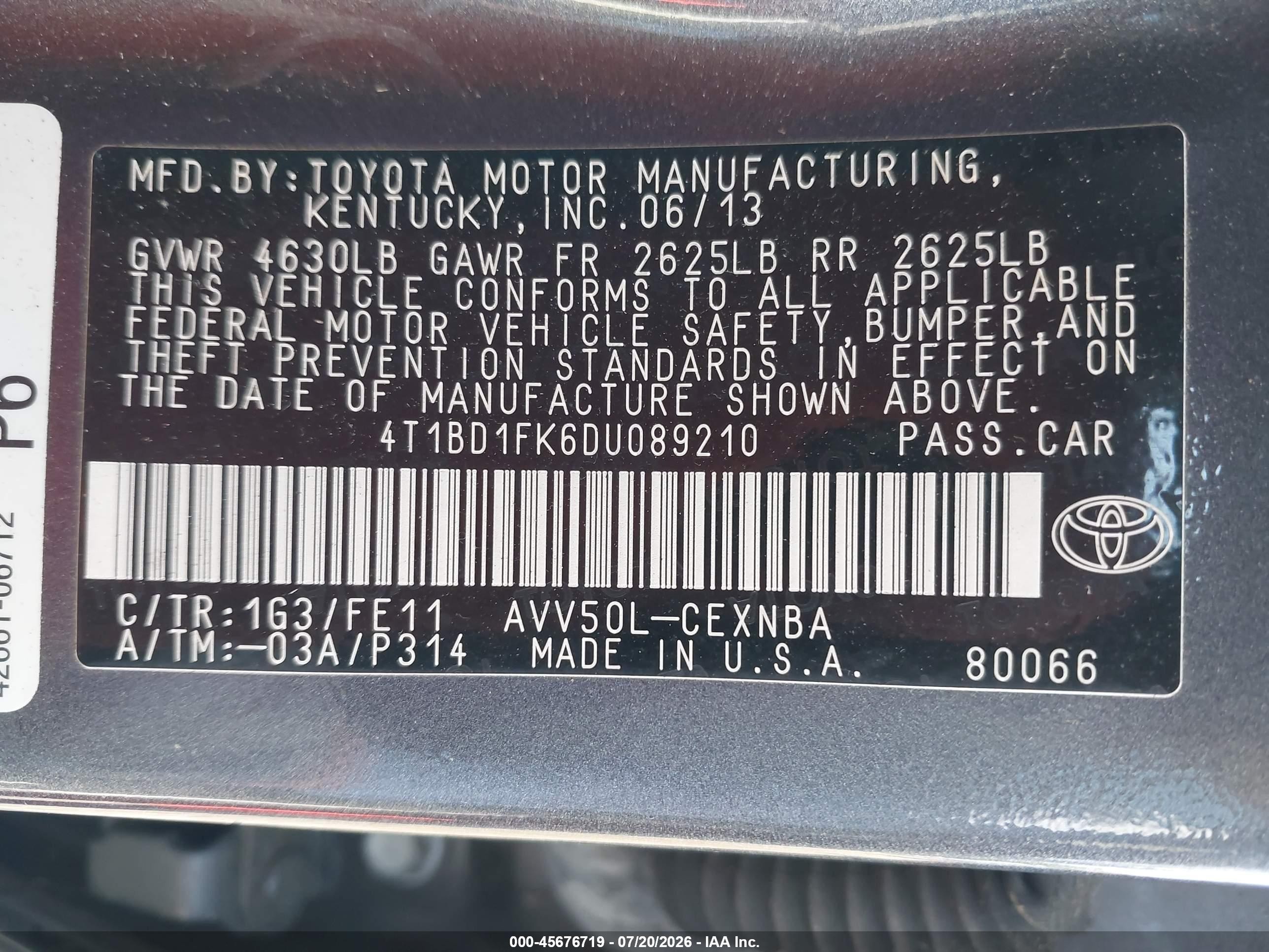 2013 Toyota Camry Hybrid Le Gray vin: 4T1BD1FK6DU089210