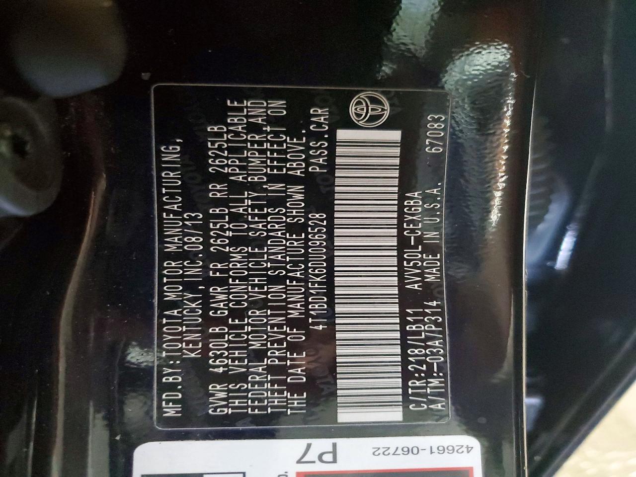 2013 Toyota Camry Hybrid Xle Black vin: 4T1BD1FK6DU096528