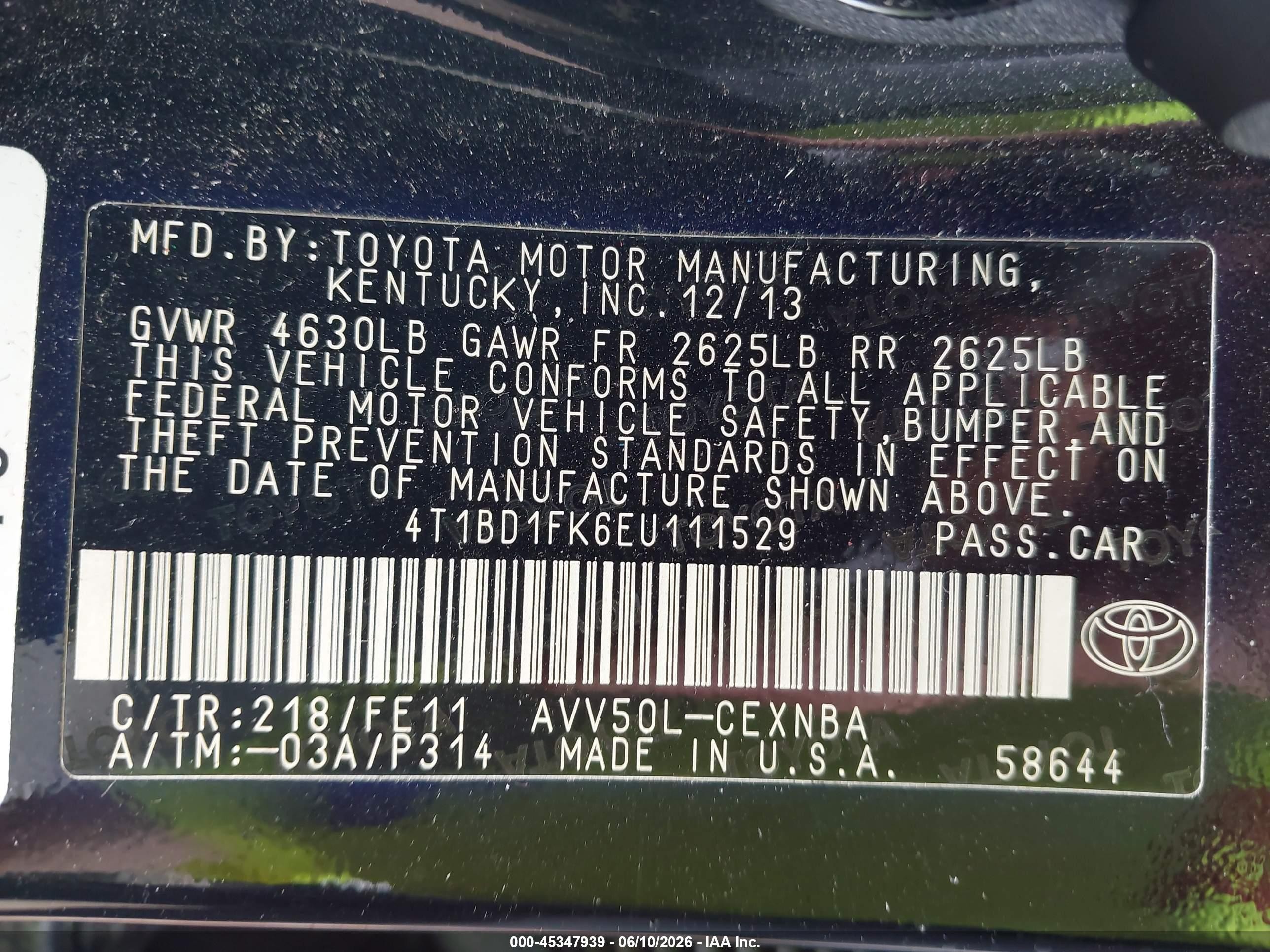 2014 Toyota Camry Hybrid Le Черный vin: 4T1BD1FK6EU111529