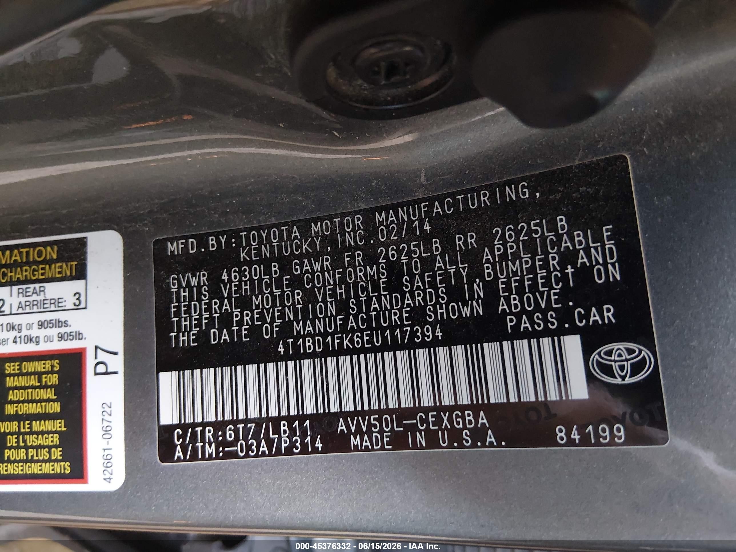 2014 Toyota Camry Hybrid Xle Gray vin: 4T1BD1FK6EU117394