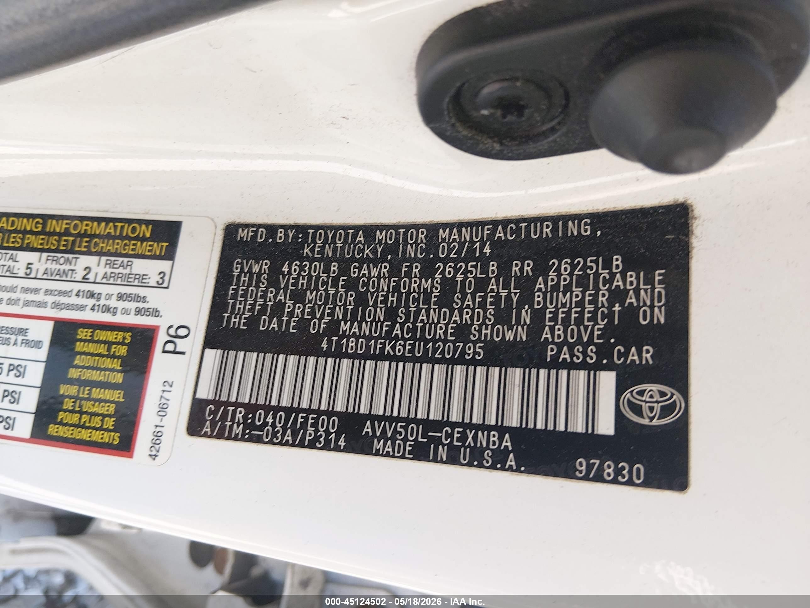 2014 Toyota Camry Hybrid Le White vin: 4T1BD1FK6EU120795