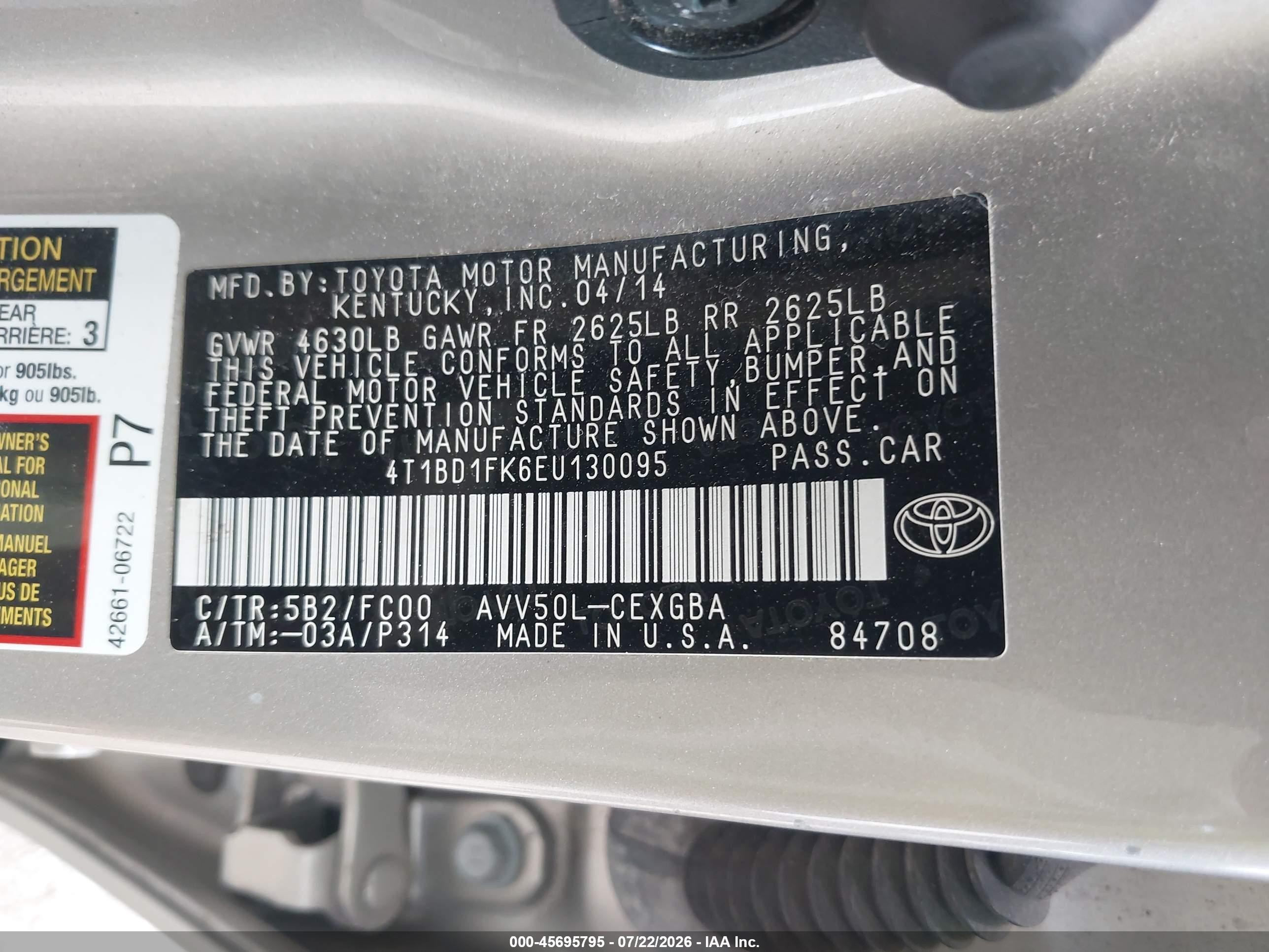 2014 Toyota Camry Hybrid Xle Silver vin: 4T1BD1FK6EU130095