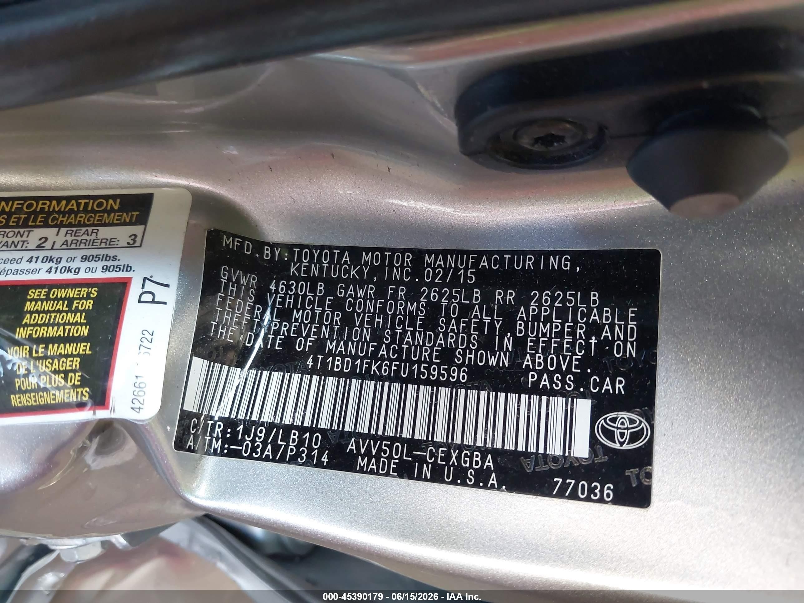 2015 Toyota Camry Hybrid Xle Gray vin: 4T1BD1FK6FU159596
