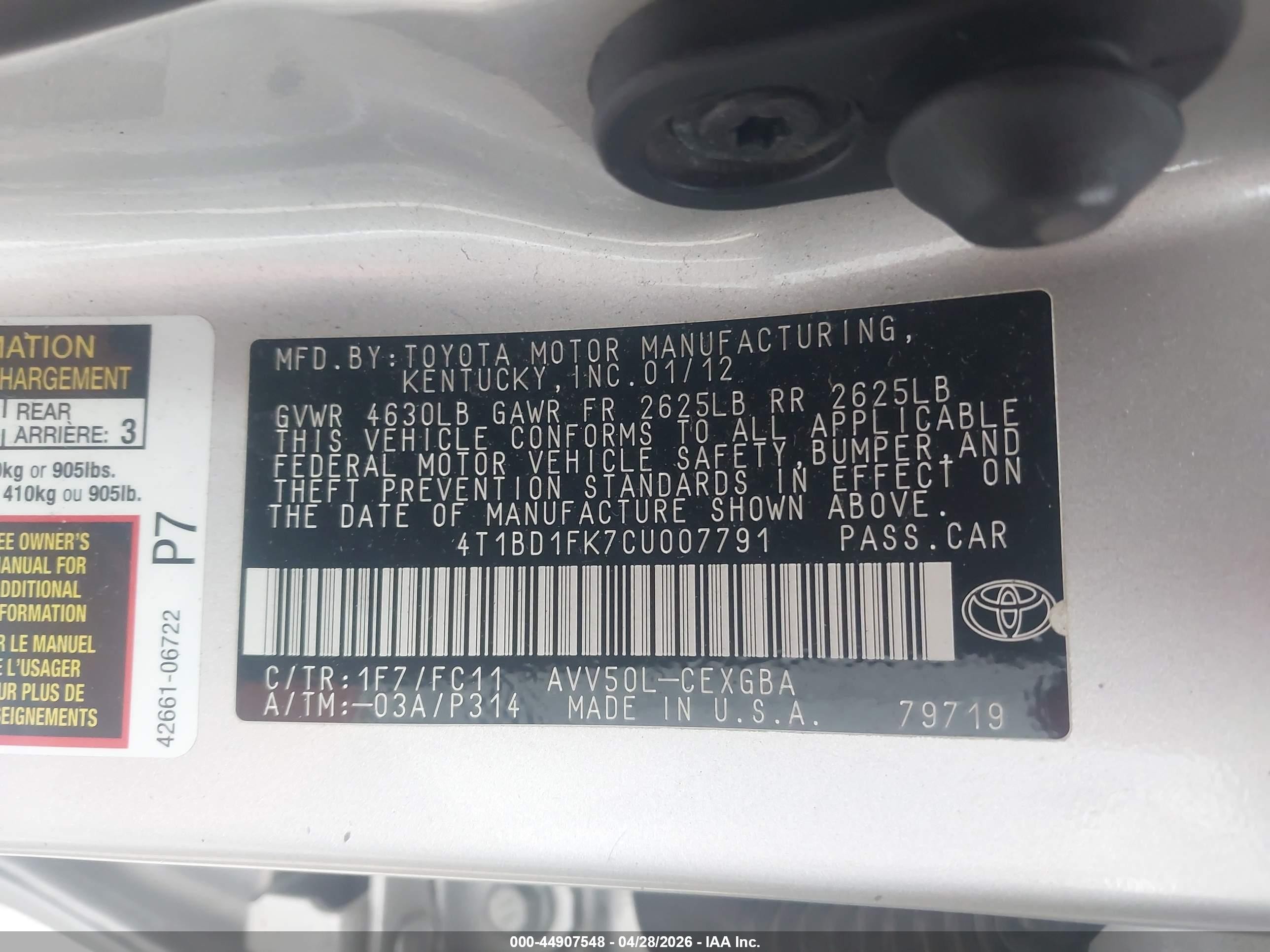 2012 Toyota Camry Hybrid Xle Silver vin: 4T1BD1FK7CU007791