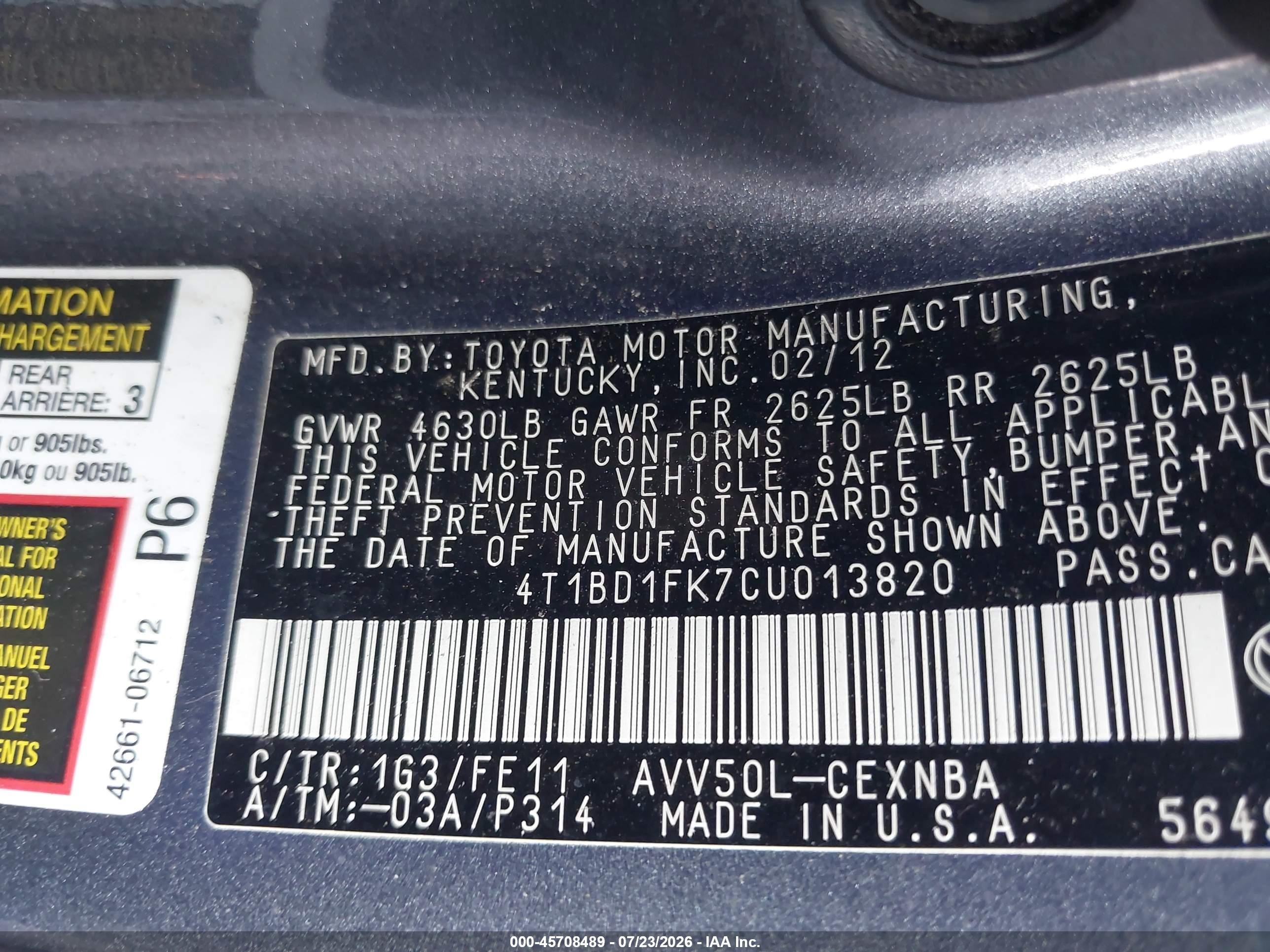2012 Toyota Camry Hybrid Le Серый vin: 4T1BD1FK7CU013820