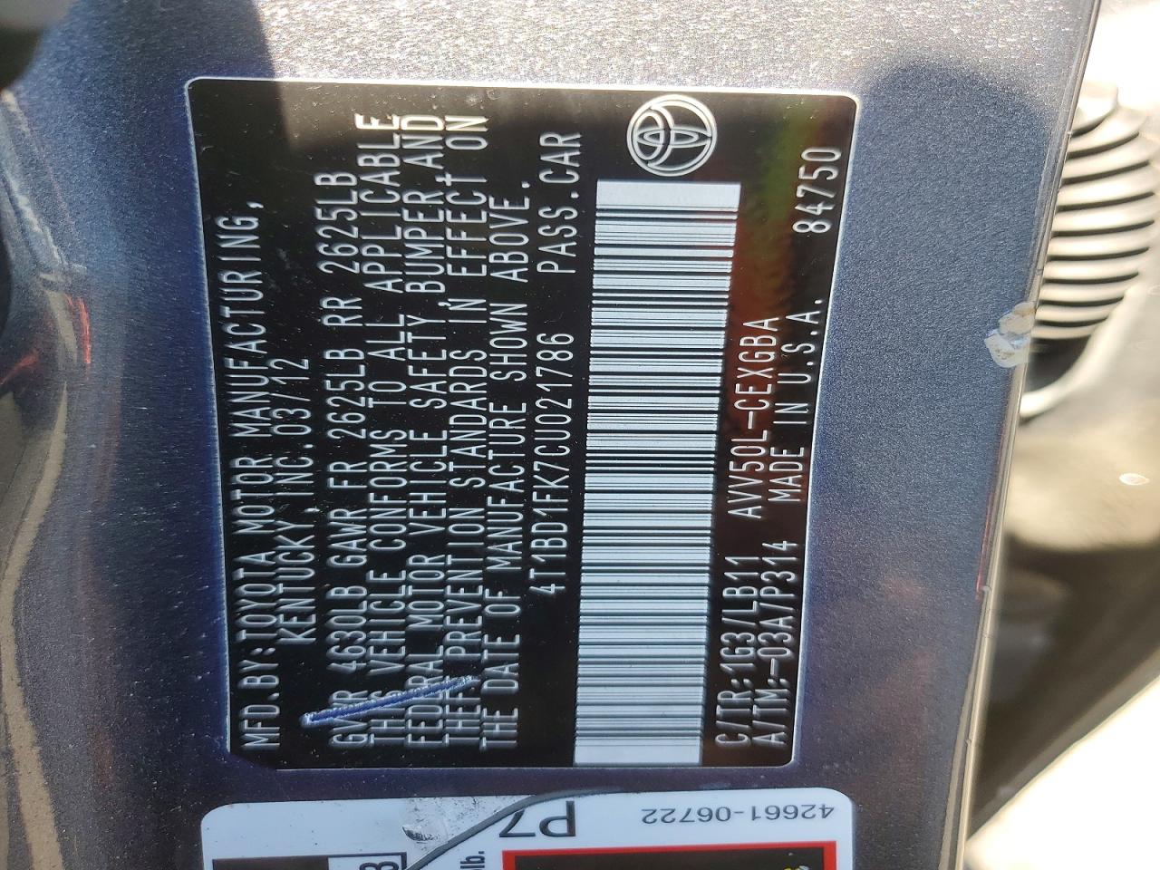 2012 Toyota Camry Hybrid Le Gray vin: 4T1BD1FK7CU021786