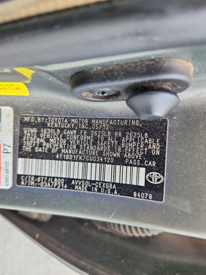 2012 Toyota Camry Hybrid Xle Green vin: 4T1BD1FK7CU034120