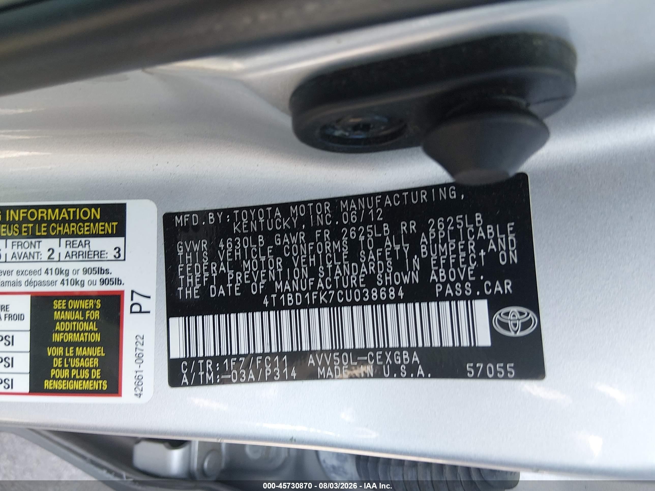 2012 Toyota Camry Hybrid Xle Gray vin: 4T1BD1FK7CU038684