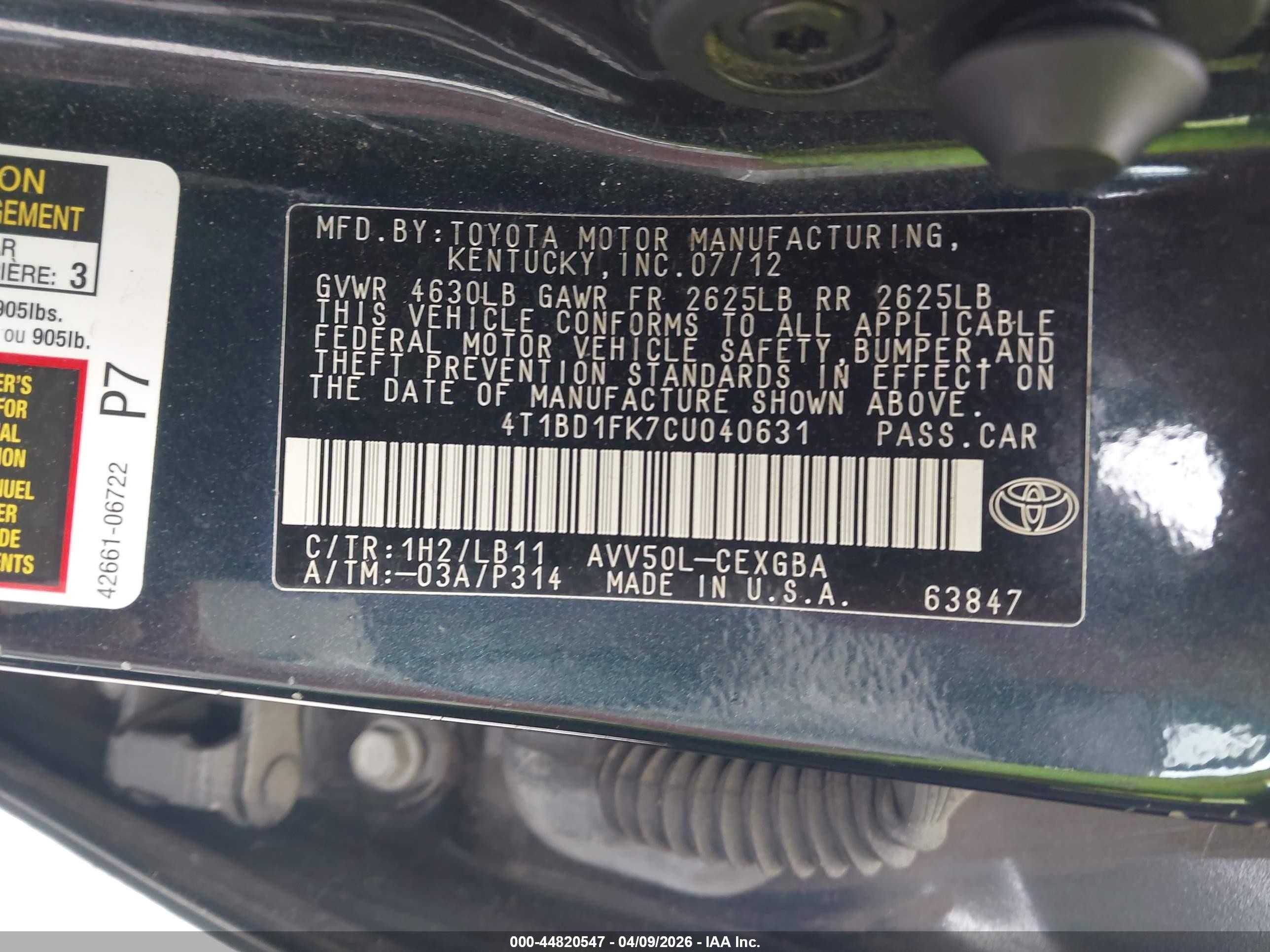 2012 Toyota Camry Hybrid Xle Черный vin: 4T1BD1FK7CU040631