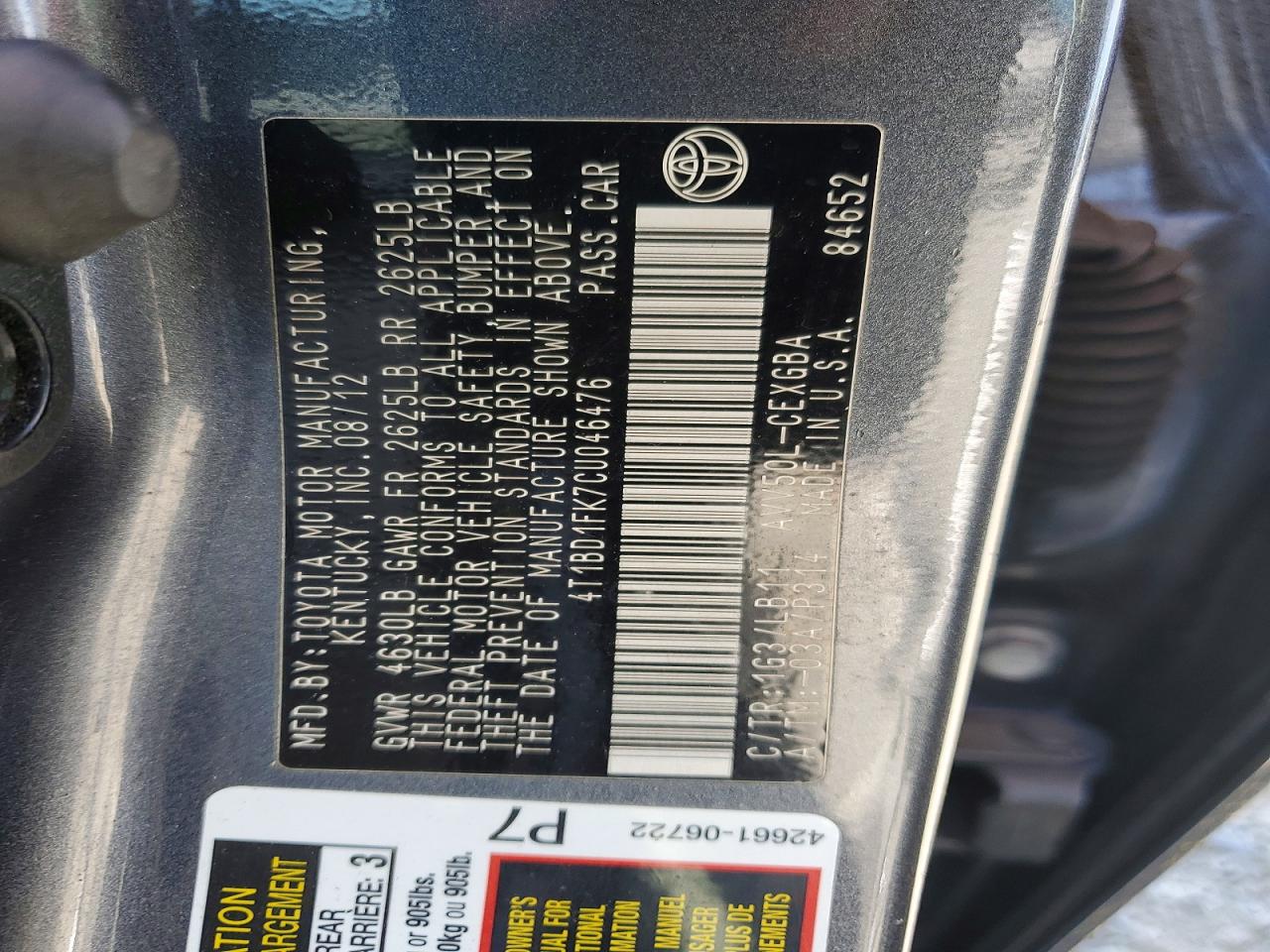 2012 Toyota Camry Hybrid Xle Gray vin: 4T1BD1FK7CU046476