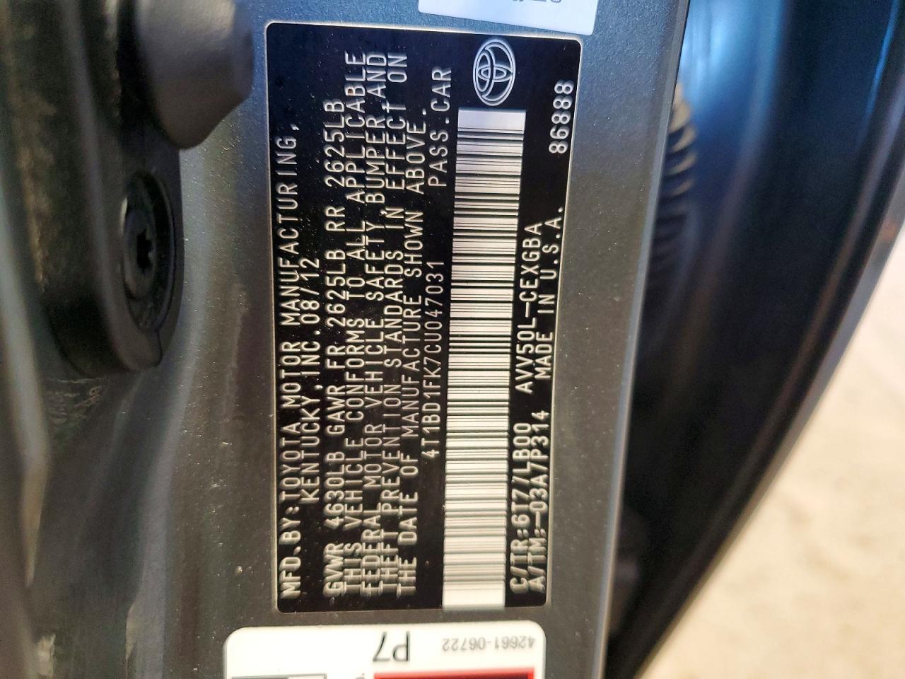 2012 Toyota Camry Hybrid Xle Серый vin: 4T1BD1FK7CU047031