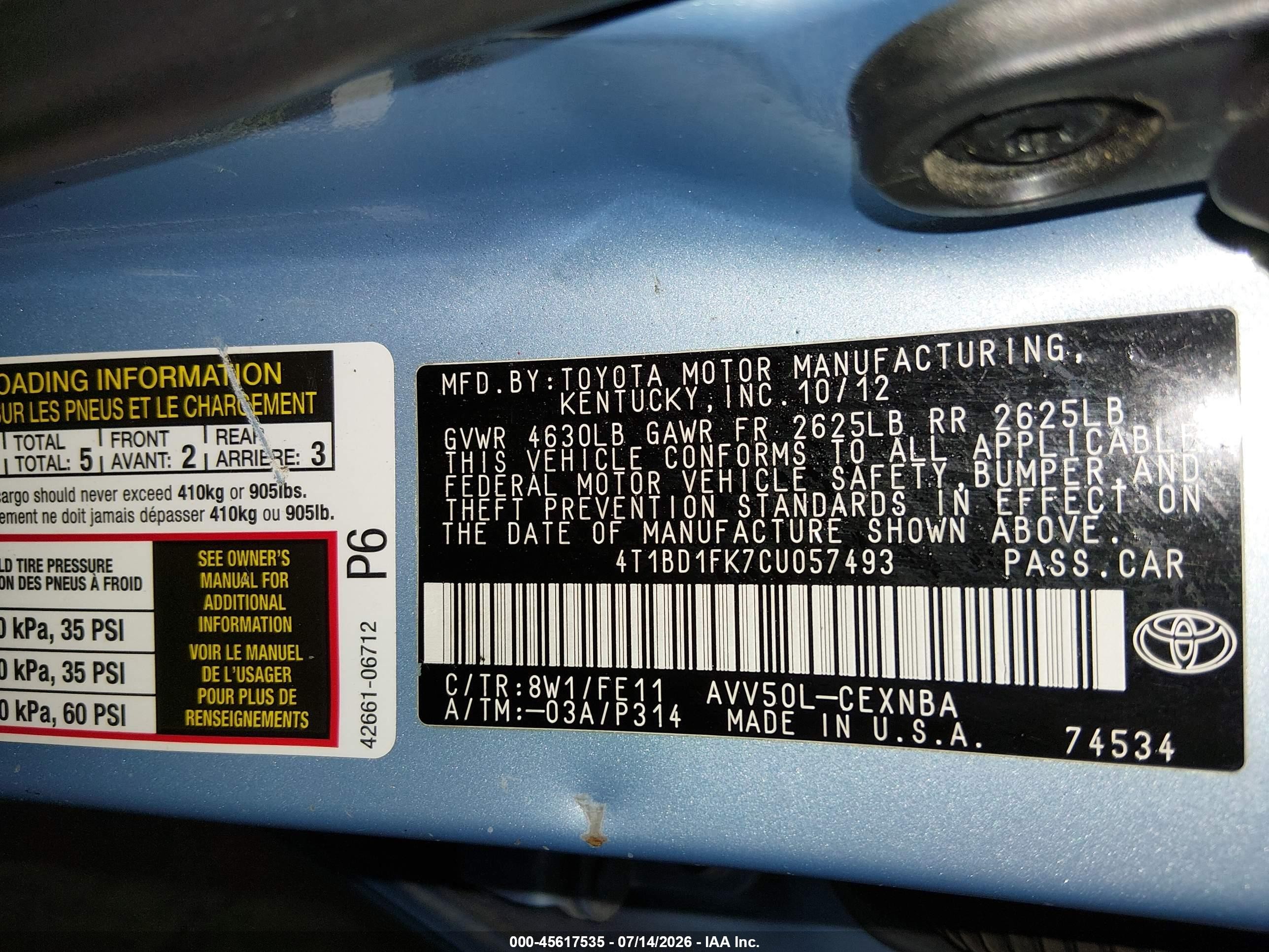2012 Toyota Camry Hybrid Le Синий vin: 4T1BD1FK7CU057493