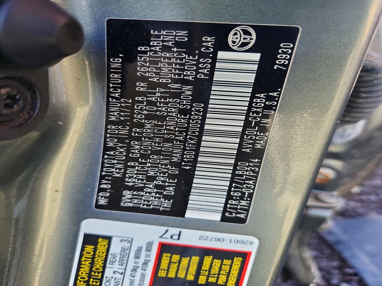 2012 Toyota Camry Hybrid Xle Серый vin: 4T1BD1FK7CU059230
