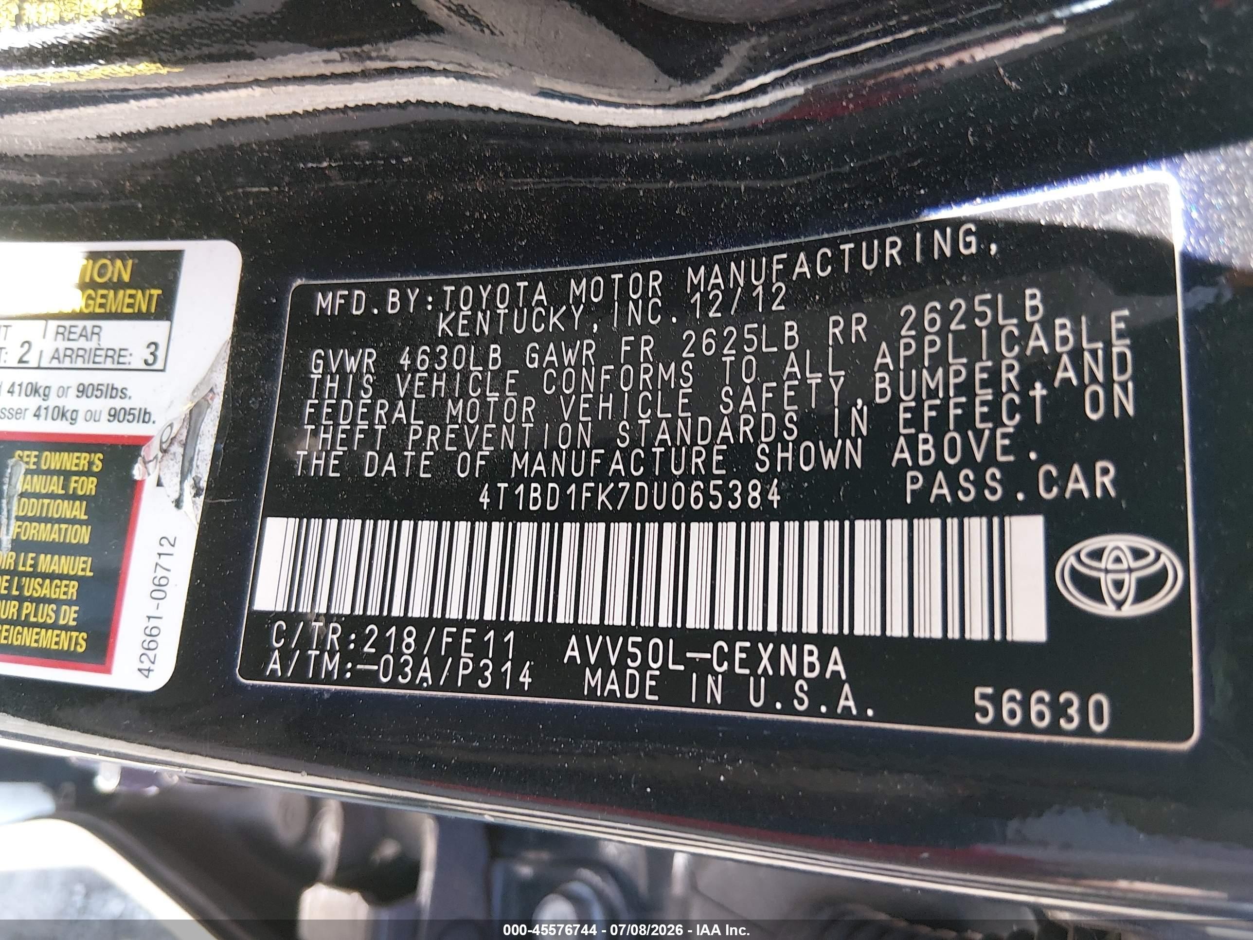 2013 Toyota Camry Hybrid Le White vin: 4T1BD1FK7DU065384