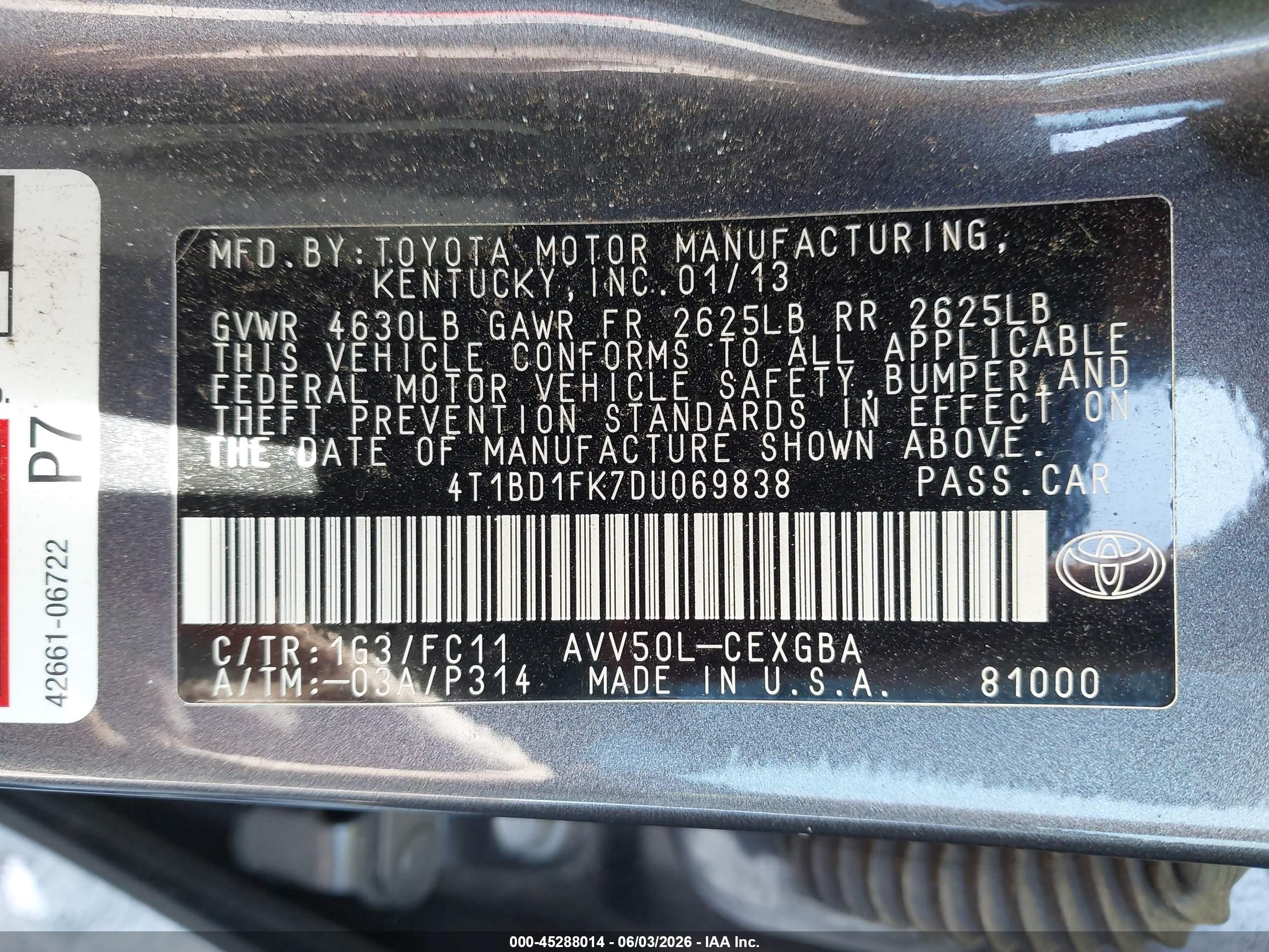 2013 Toyota Camry Hybrid Xle Серый vin: 4T1BD1FK7DU069838