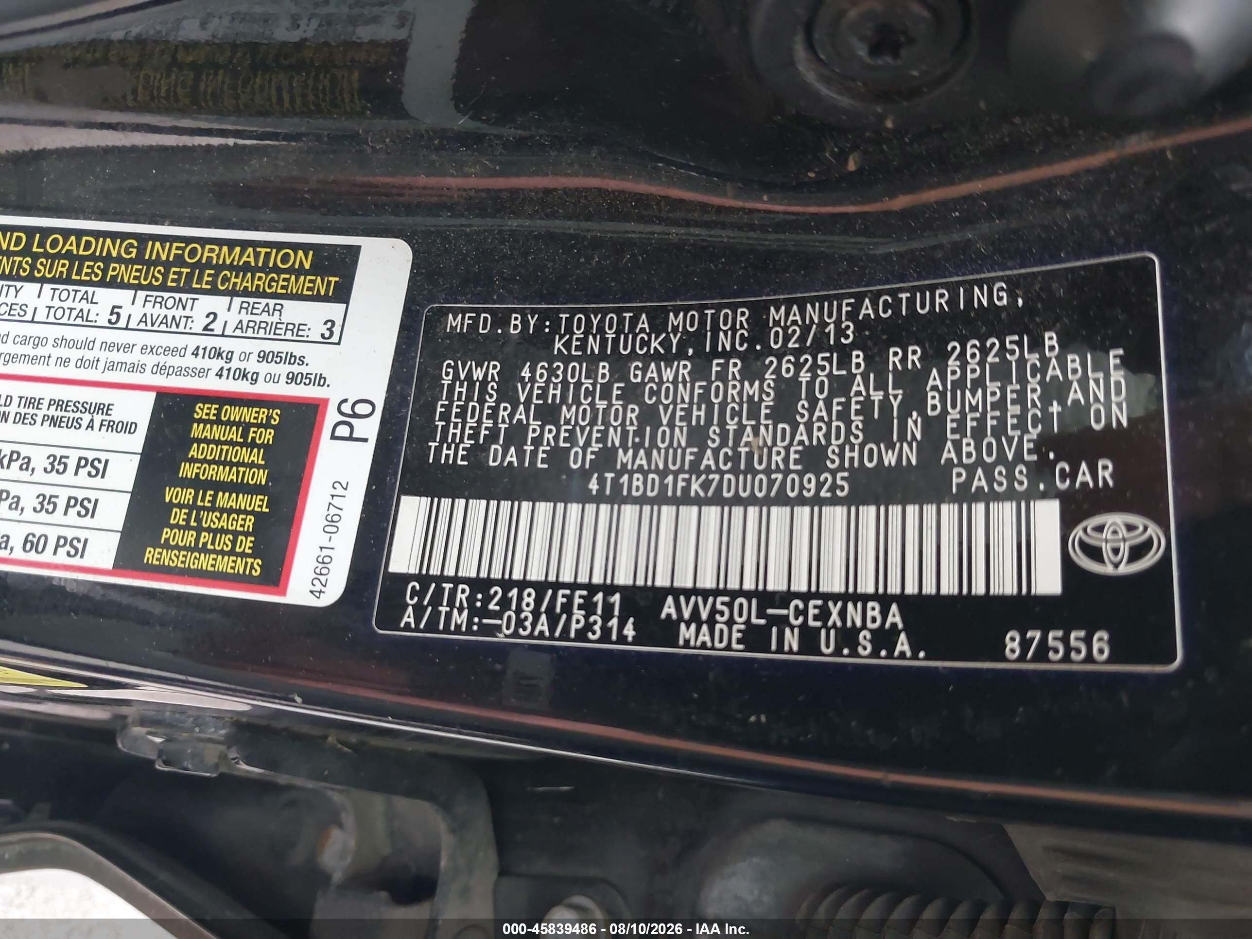 2013 Toyota Camry Hybrid Le Black vin: 4T1BD1FK7DU070925