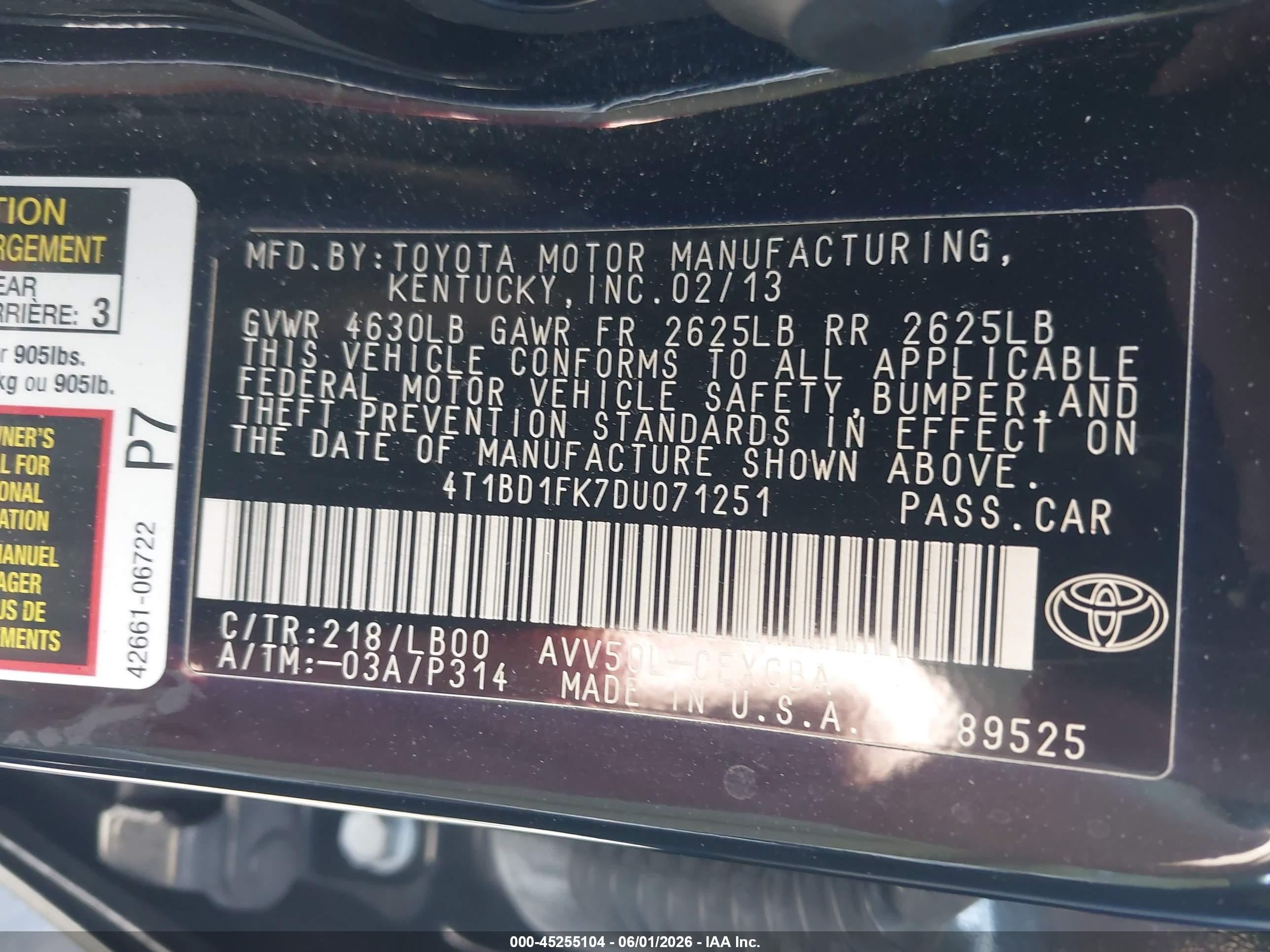 2013 Toyota Camry Hybrid Xle Black vin: 4T1BD1FK7DU071251