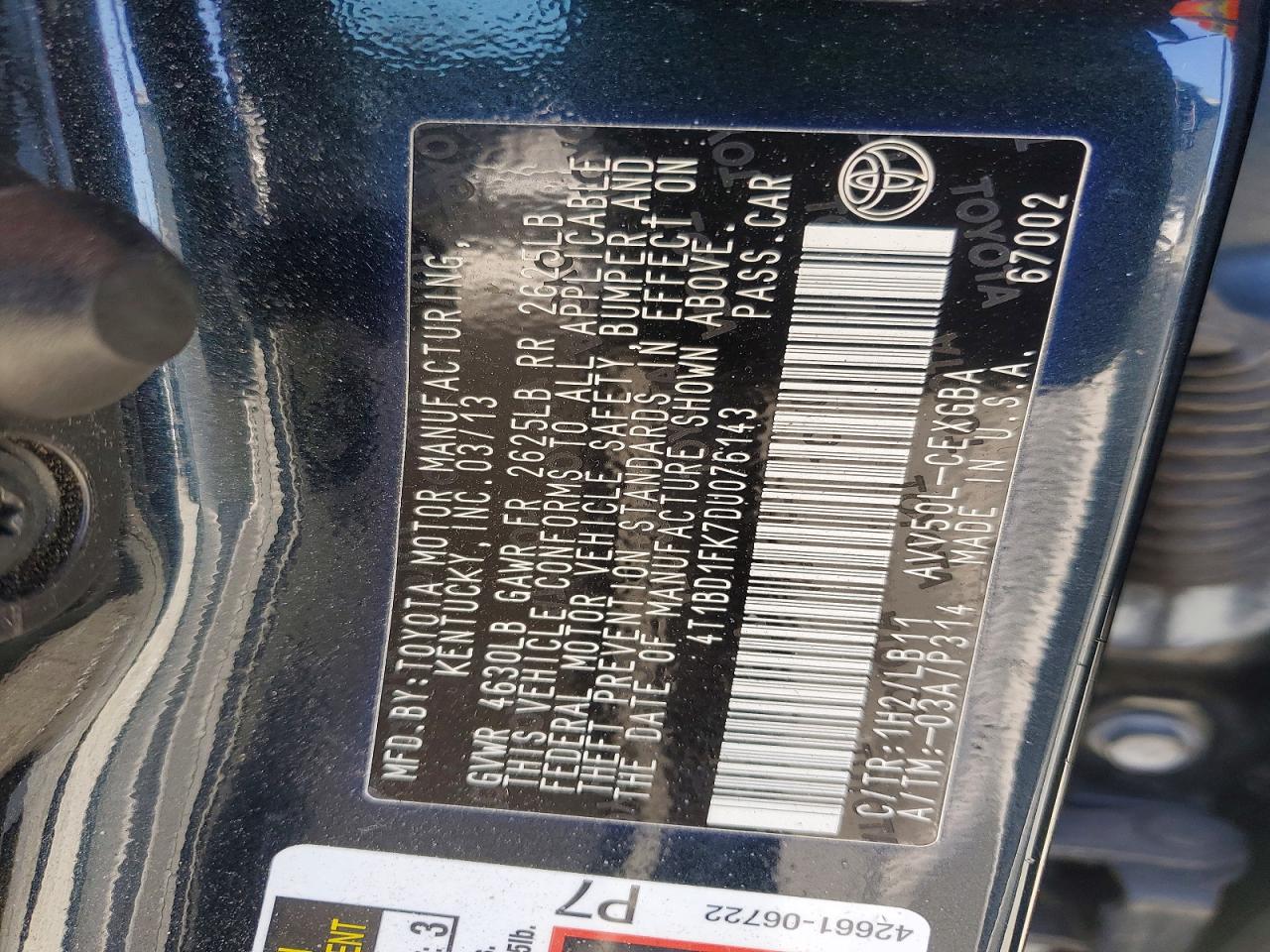 2013 Toyota Camry Hybrid Xle Blue vin: 4T1BD1FK7DU076143