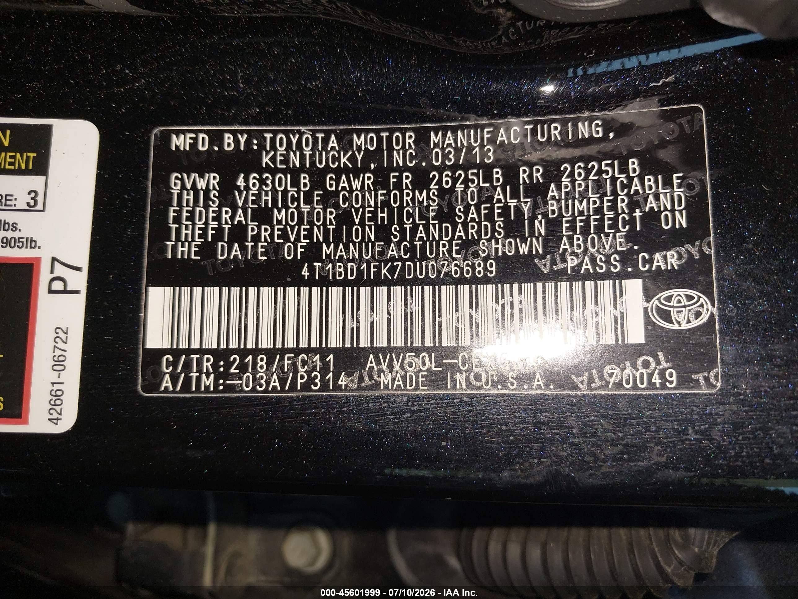 2013 Toyota Camry Hybrid Xle Blue vin: 4T1BD1FK7DU076689