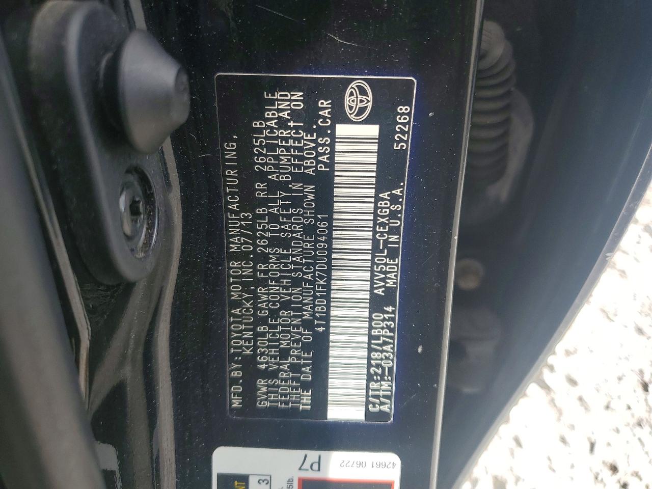 2013 Toyota Camry Hybrid Xle Black vin: 4T1BD1FK7DU094061
