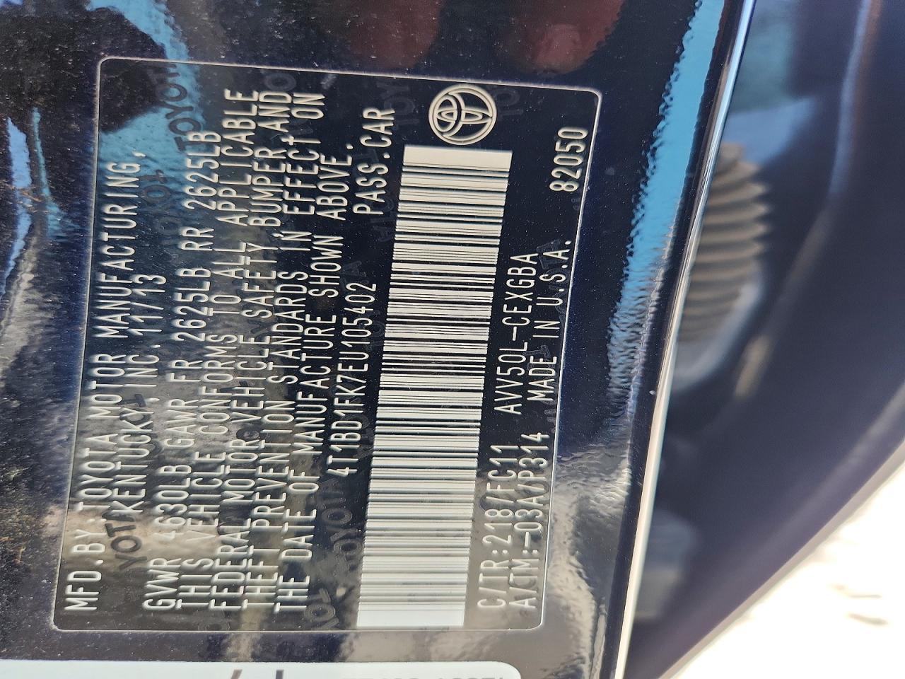 2014 Toyota Camry Hybrid Xle Black vin: 4T1BD1FK7EU105402