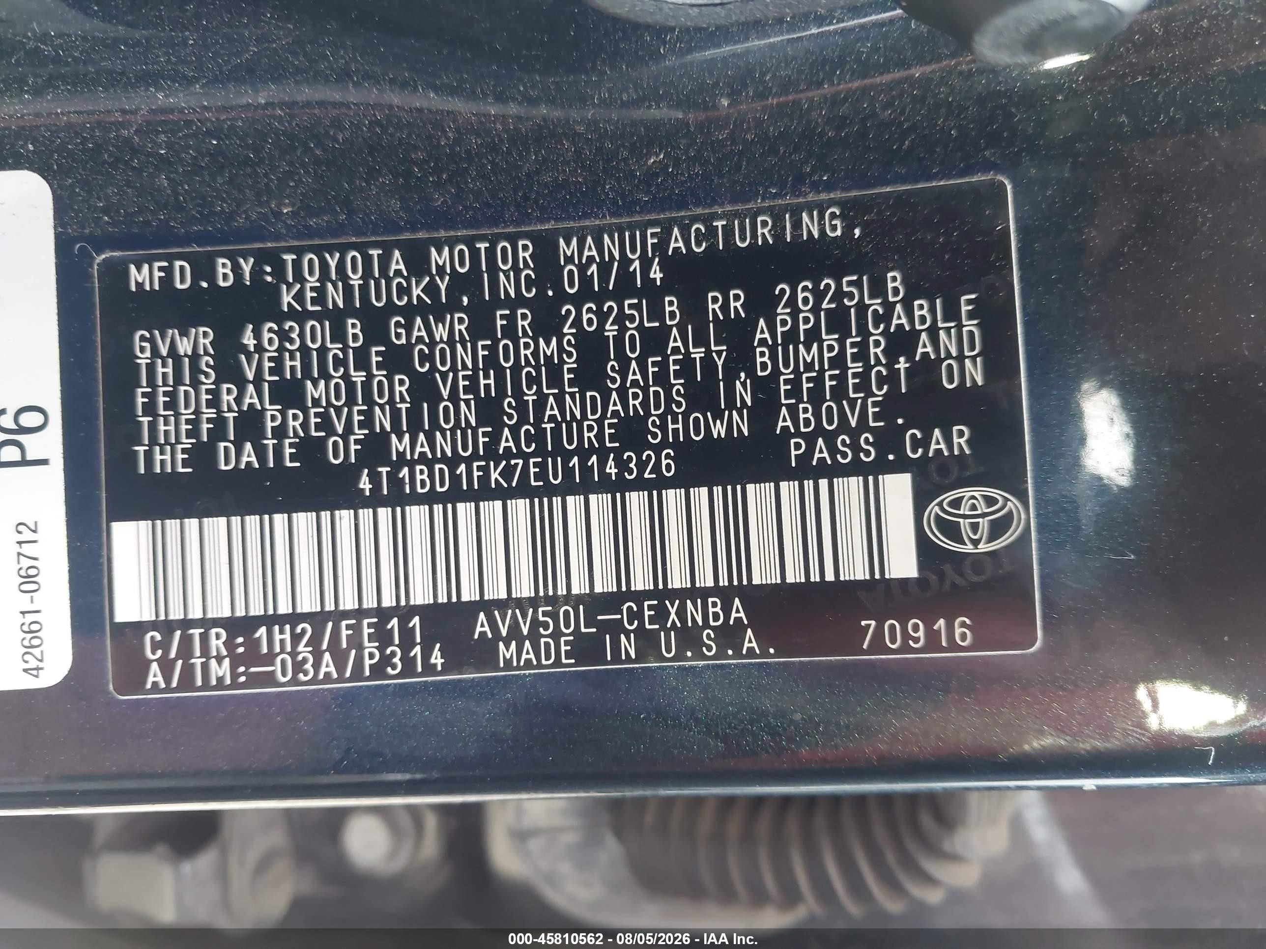 2014 Toyota Camry Hybrid Le Black vin: 4T1BD1FK7EU114326