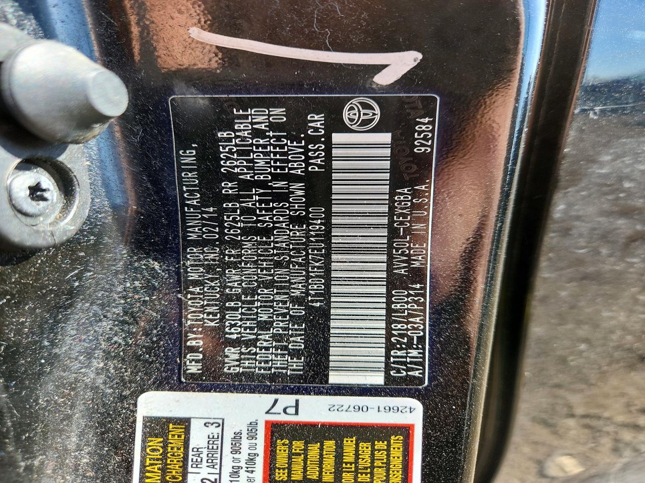 2014 Toyota Camry Hybrid Xle Черный vin: 4T1BD1FK7EU119400