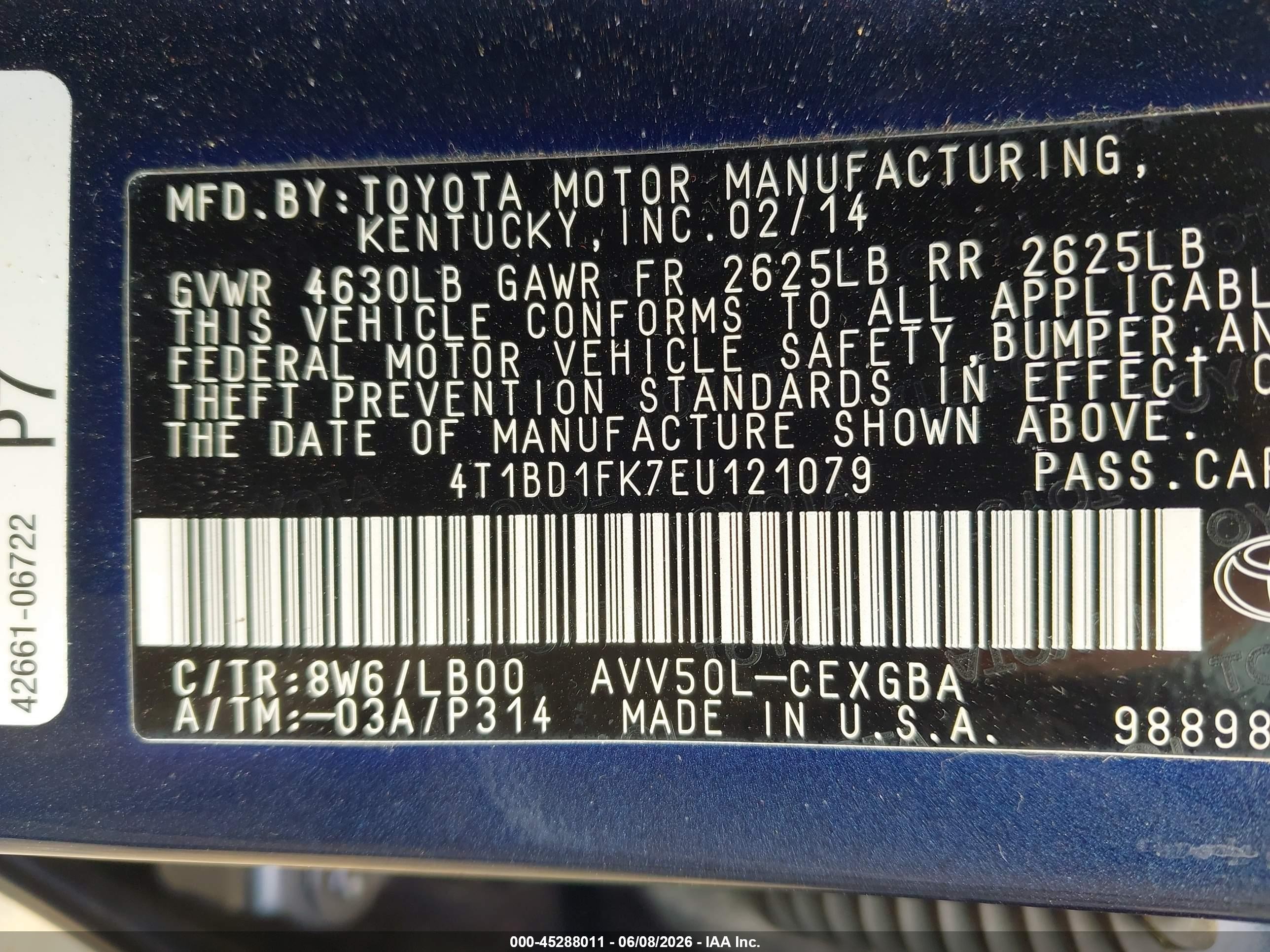 2014 Toyota Camry Hybrid Xle Navy vin: 4T1BD1FK7EU121079