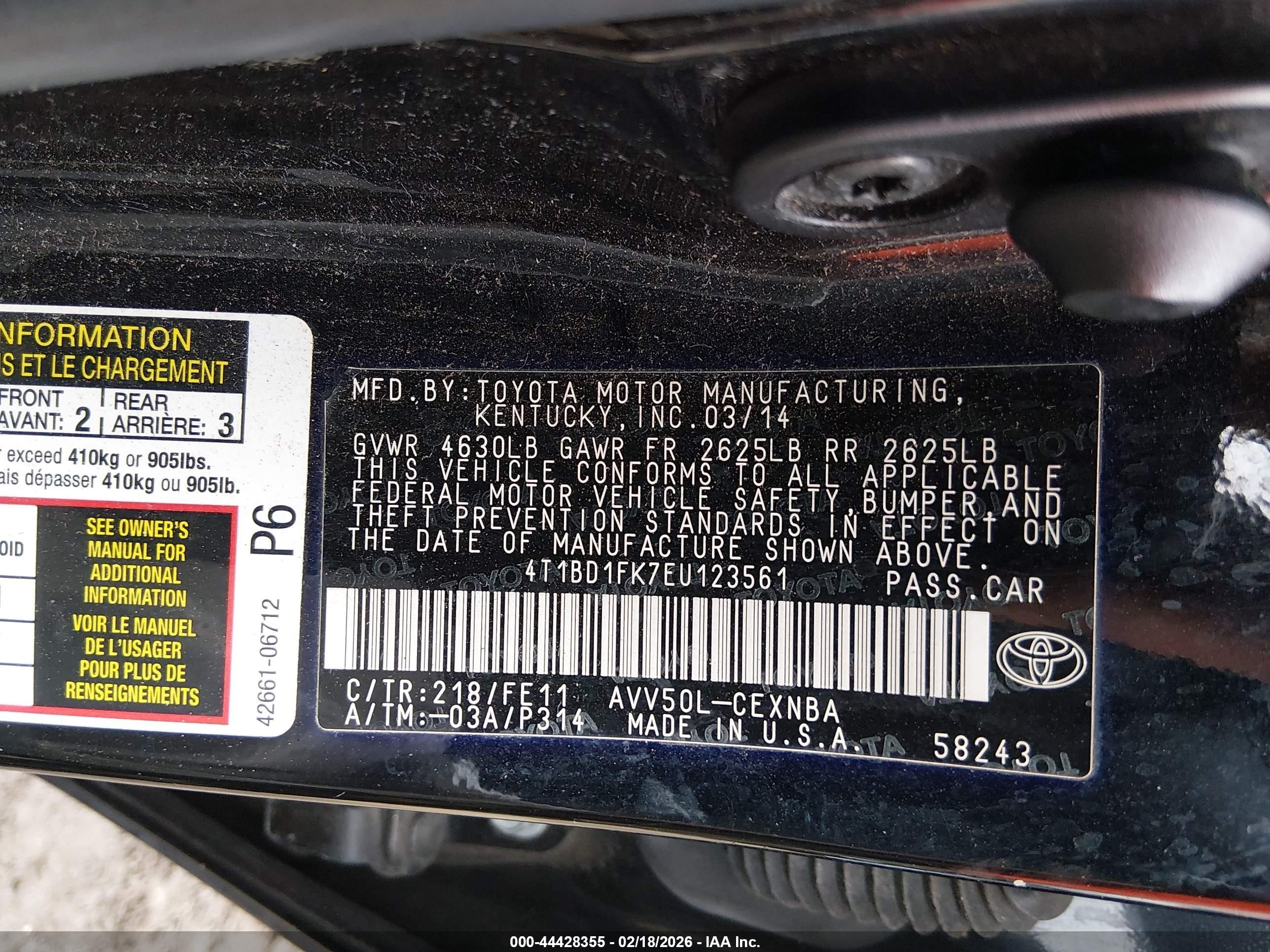 2014 Toyota Camry Hybrid Le Black vin: 4T1BD1FK7EU123561