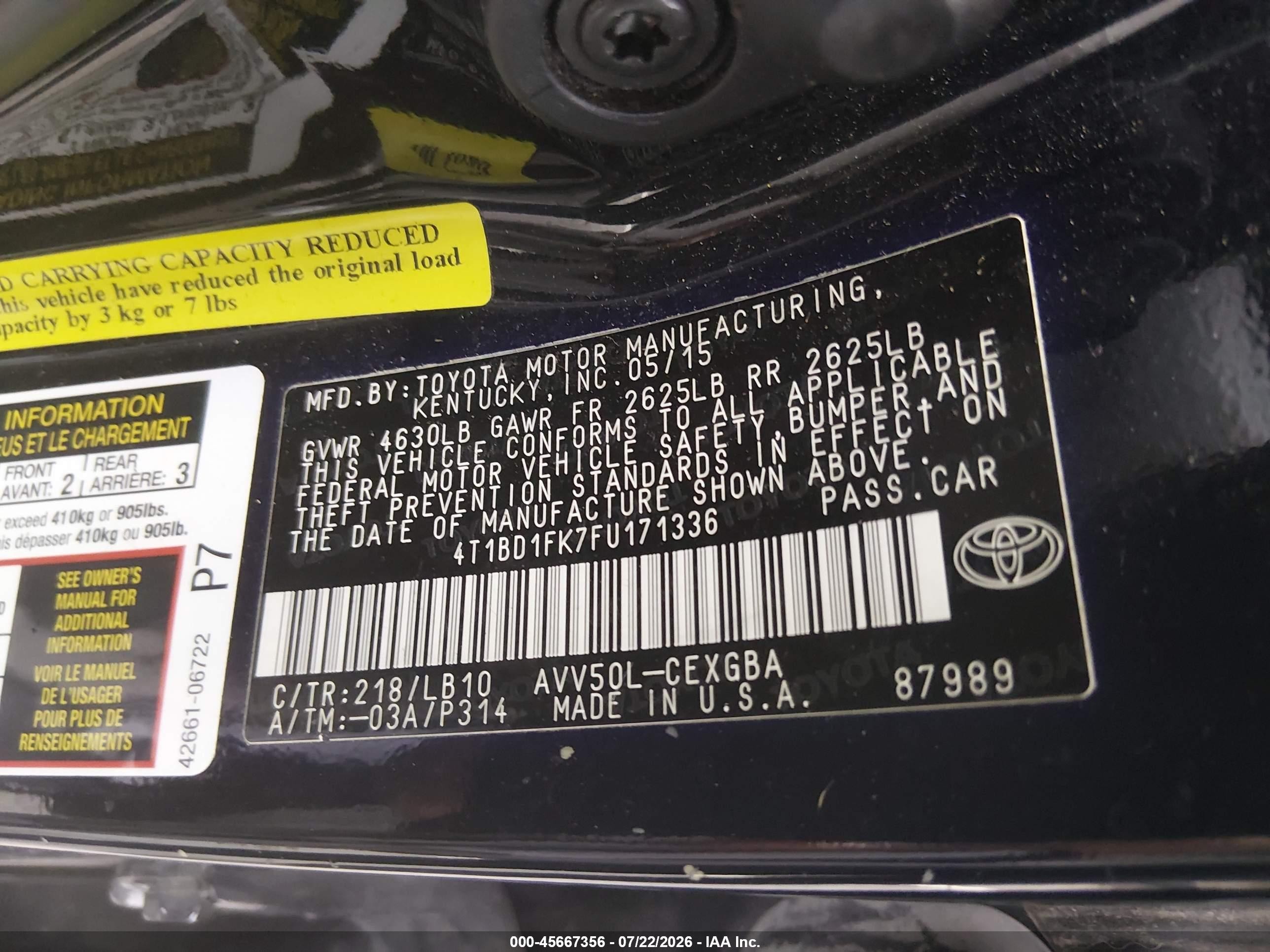 2015 Toyota Camry Hybrid Xle Черный vin: 4T1BD1FK7FU171336