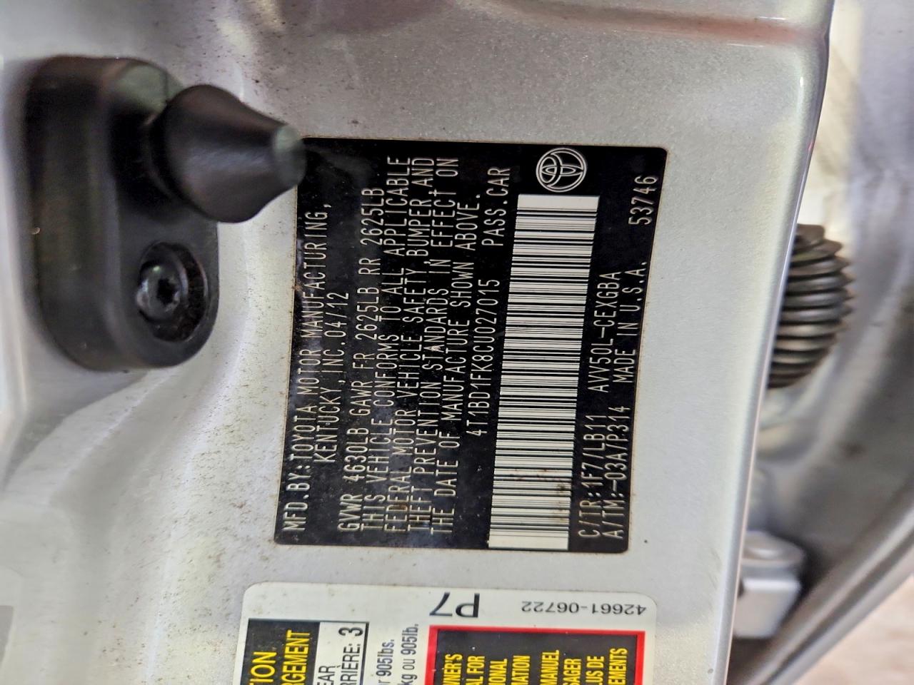 2012 Toyota Camry Hybrid Xle Серебряный vin: 4T1BD1FK8CU027015
