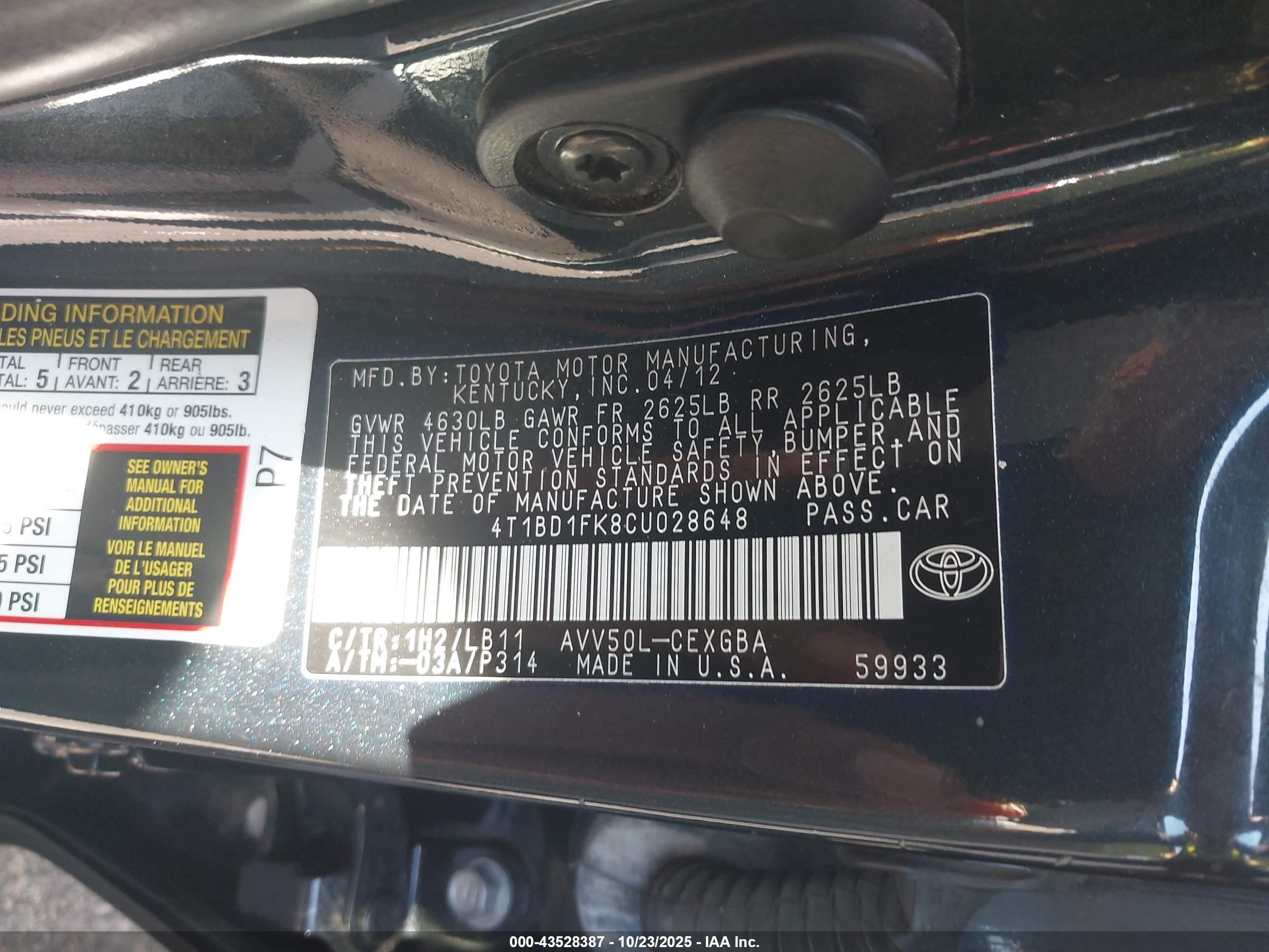 2012 Toyota Camry Hybrid Xle Черный vin: 4T1BD1FK8CU028648