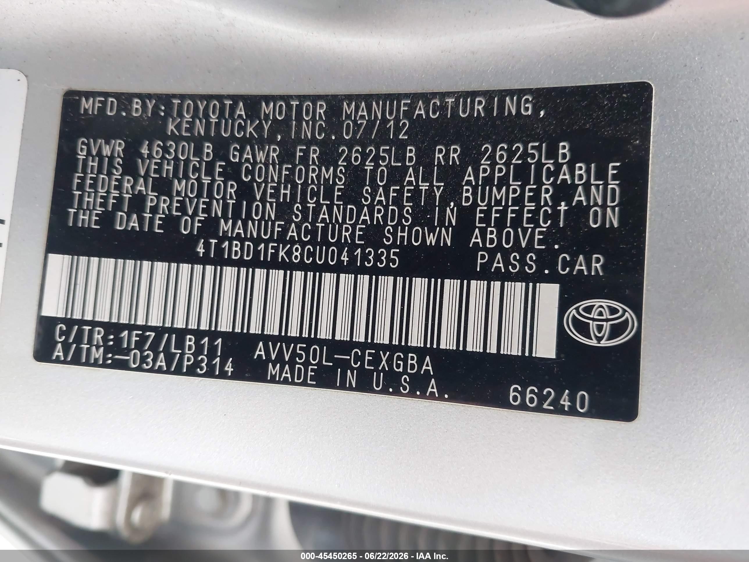 2012 Toyota Camry Hybrid Xle Silver vin: 4T1BD1FK8CU041335
