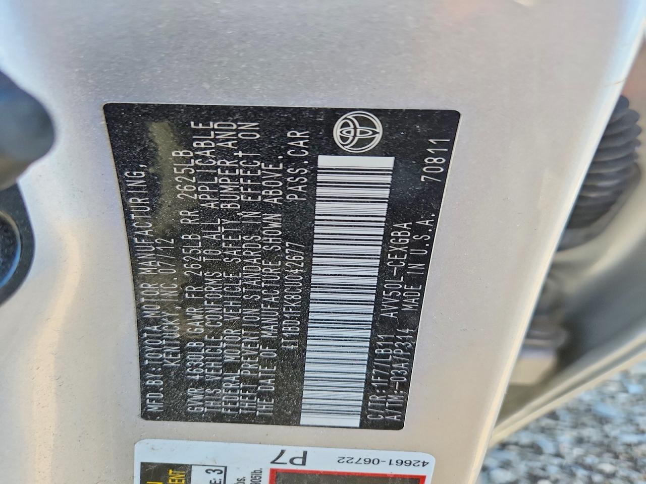 2012 Toyota Camry Hybrid Xle Silver vin: 4T1BD1FK8CU042677