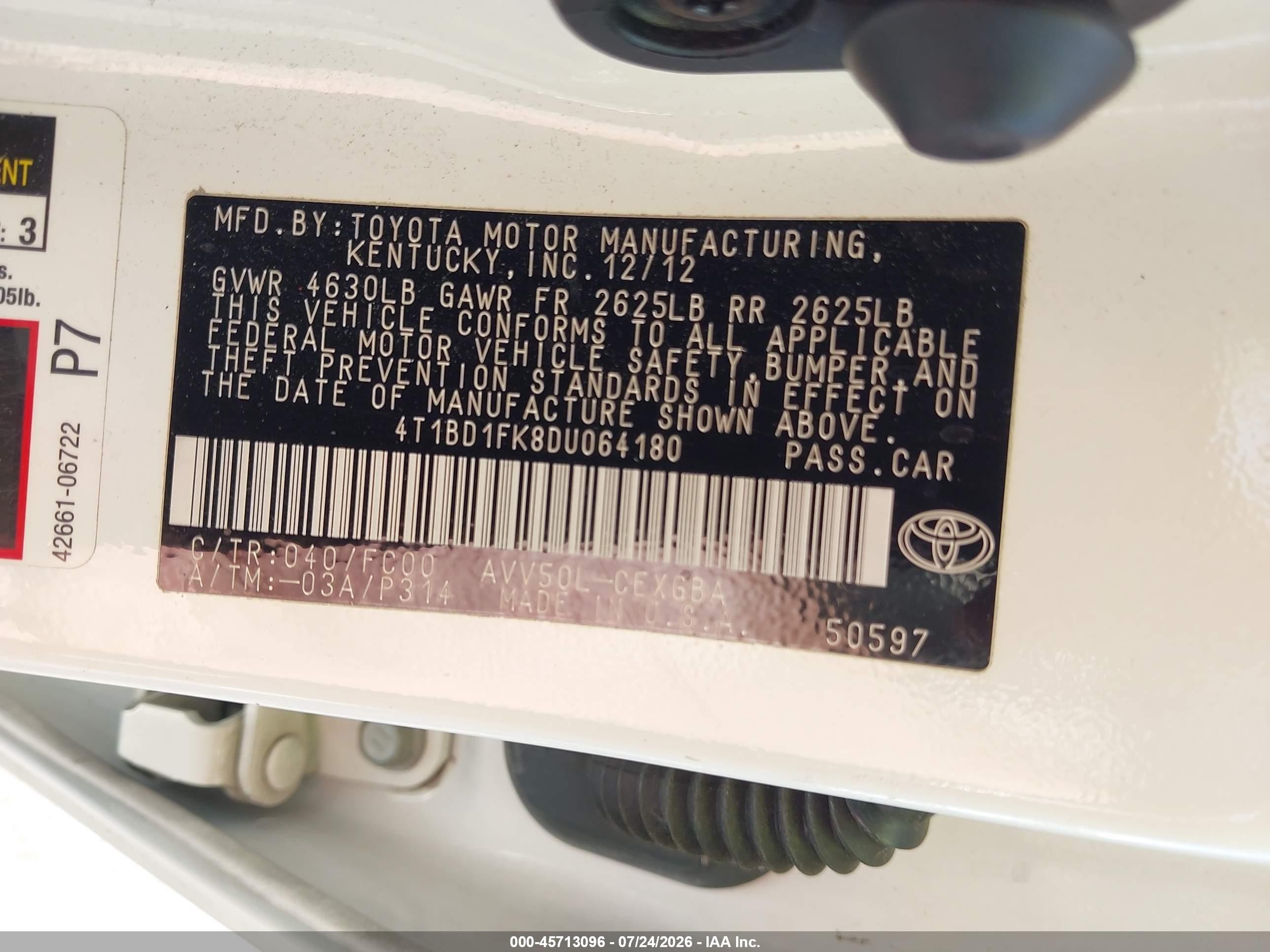 2013 Toyota Camry Hybrid Xle Белый vin: 4T1BD1FK8DU064180