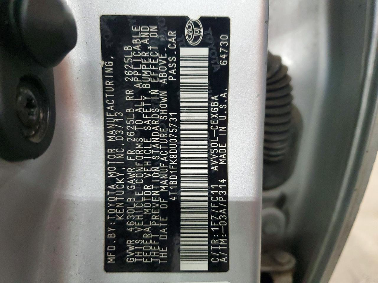 2013 Toyota Camry Hybrid Xle Серый vin: 4T1BD1FK8DU075731
