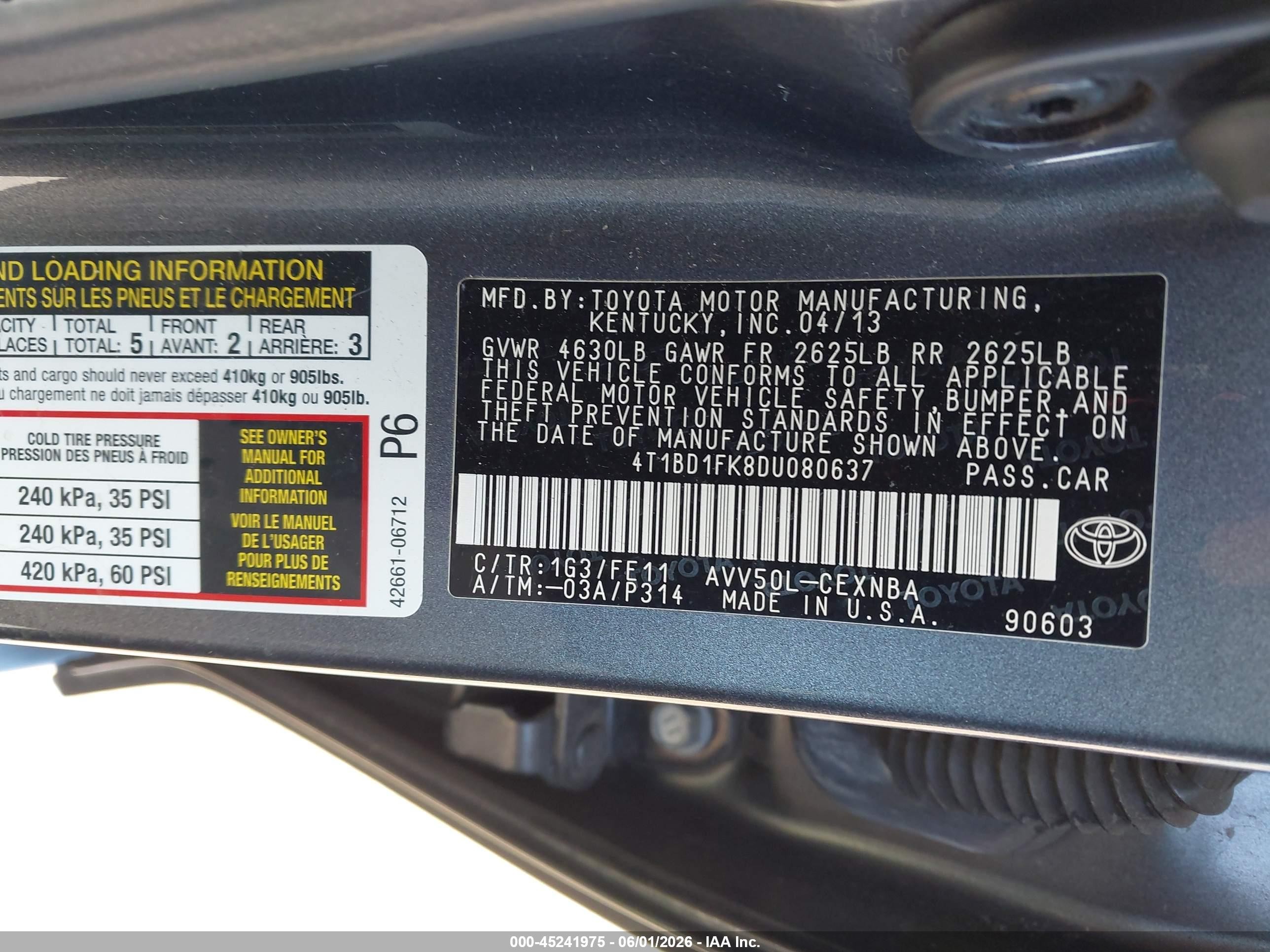 2013 Toyota Camry Hybrid Le Black vin: 4T1BD1FK8DU080637