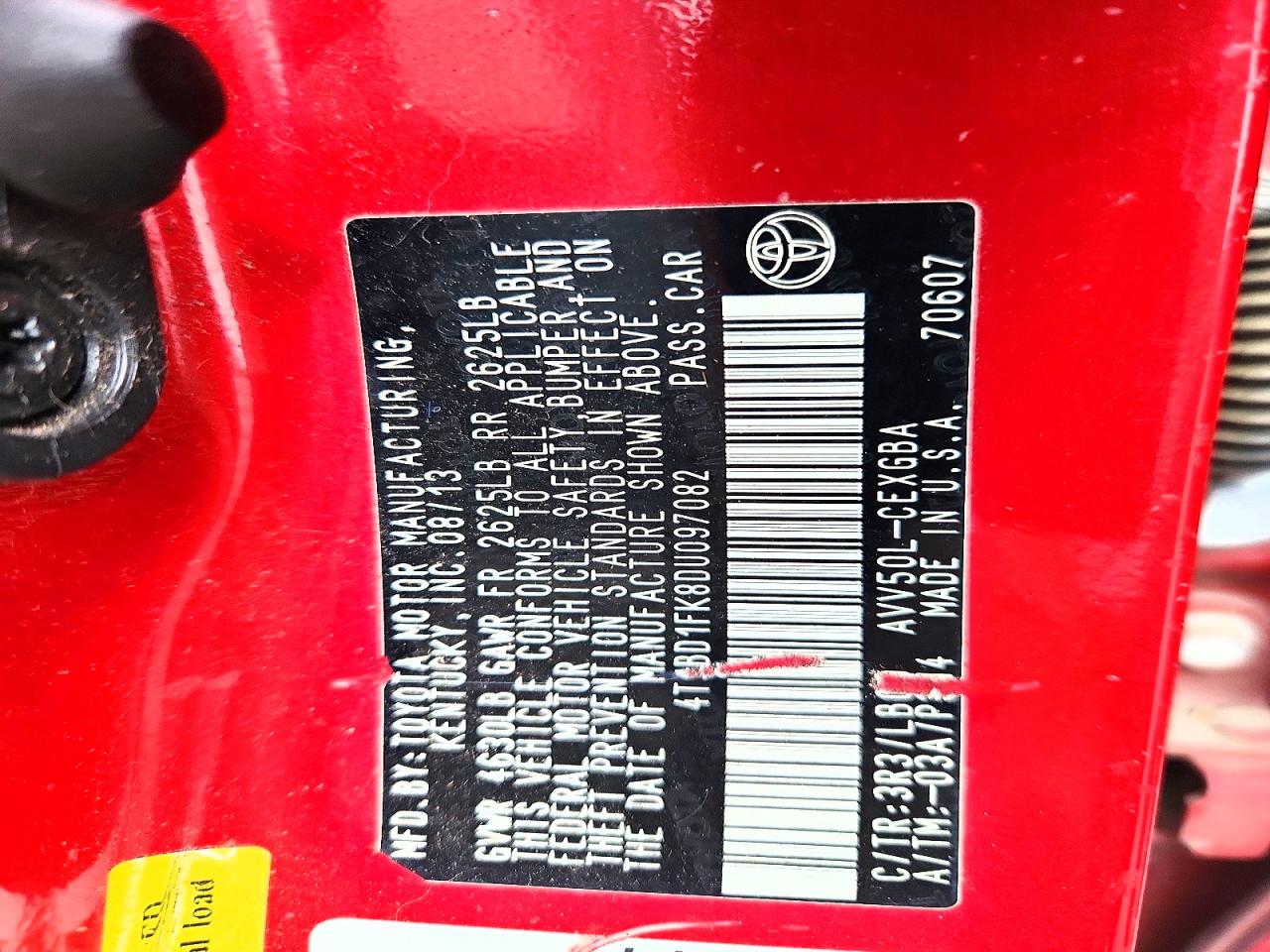 2013 Toyota Camry Hybrid Xle Red vin: 4T1BD1FK8DU097082