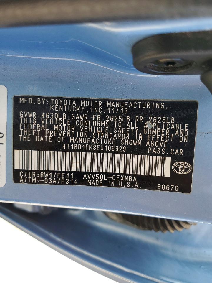 2014 Toyota Camry Hybrid Le Blue vin: 4T1BD1FK8EU106929