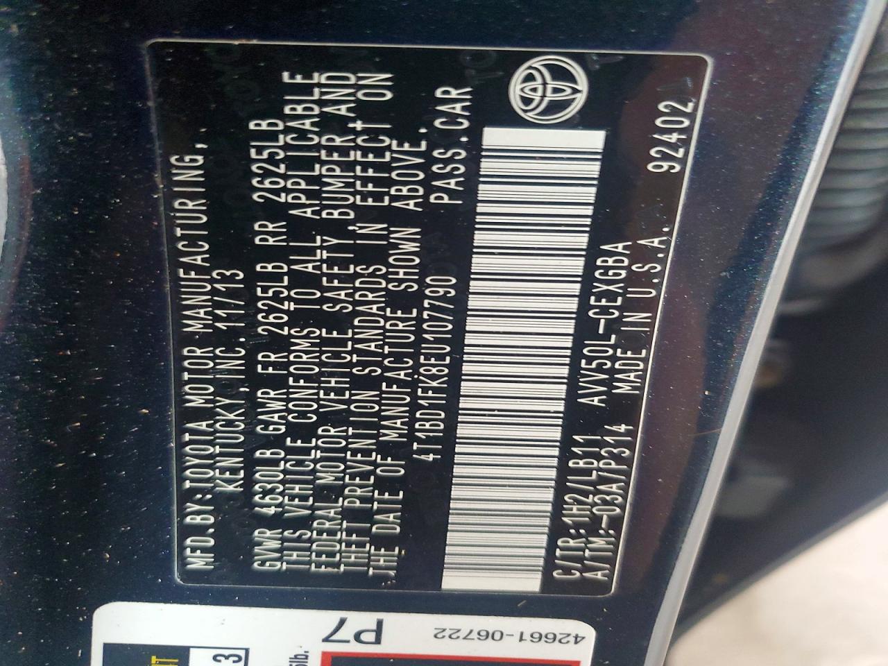 2014 Toyota Camry Hybrid Xle Black vin: 4T1BD1FK8EU107790
